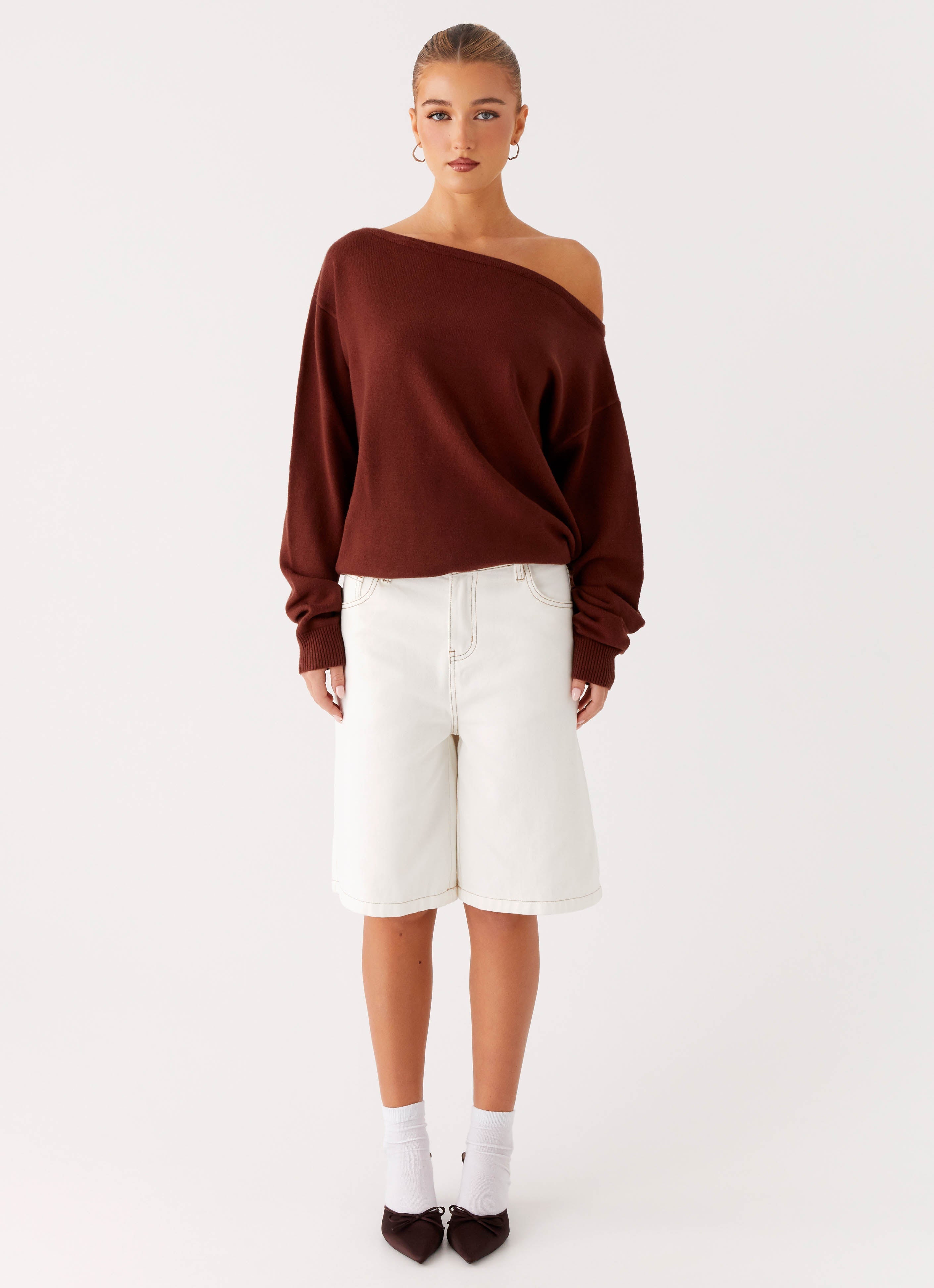 Jaelin Women's Asymmetric Tops - Stylish Chocolate Brown Blouse for Casual & Party Wear | Trendy Off-Shoulder Shirt for Date Night & Evening Outfits
