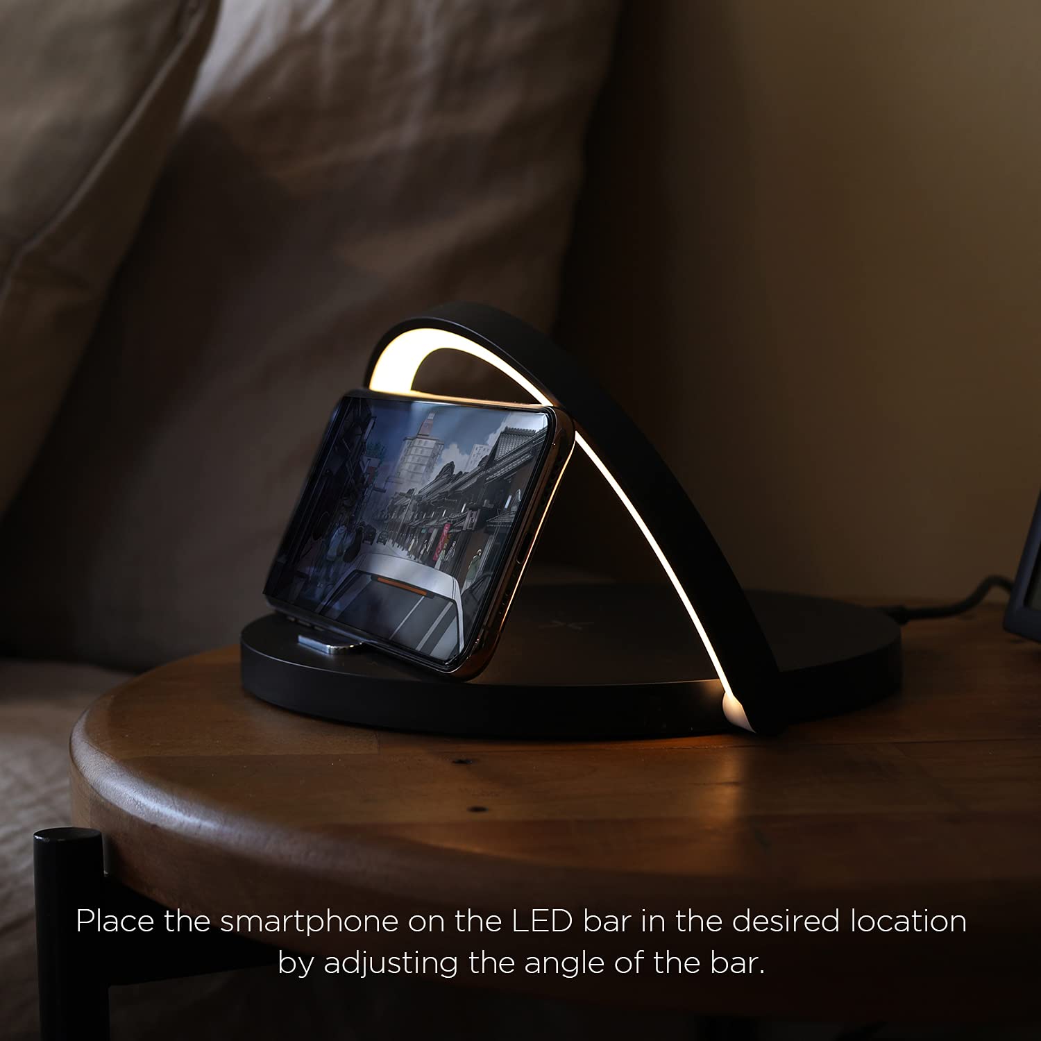 Mooas Modern Wood Wireless Charging Nightlight - 15W Fast Wireless Charger with Touch Control & 3-Level Brightness - Compatible with iPhone & Galaxy - Perfect for Bedroom Nightstand, Office Desk, and Home Decor (Black)
