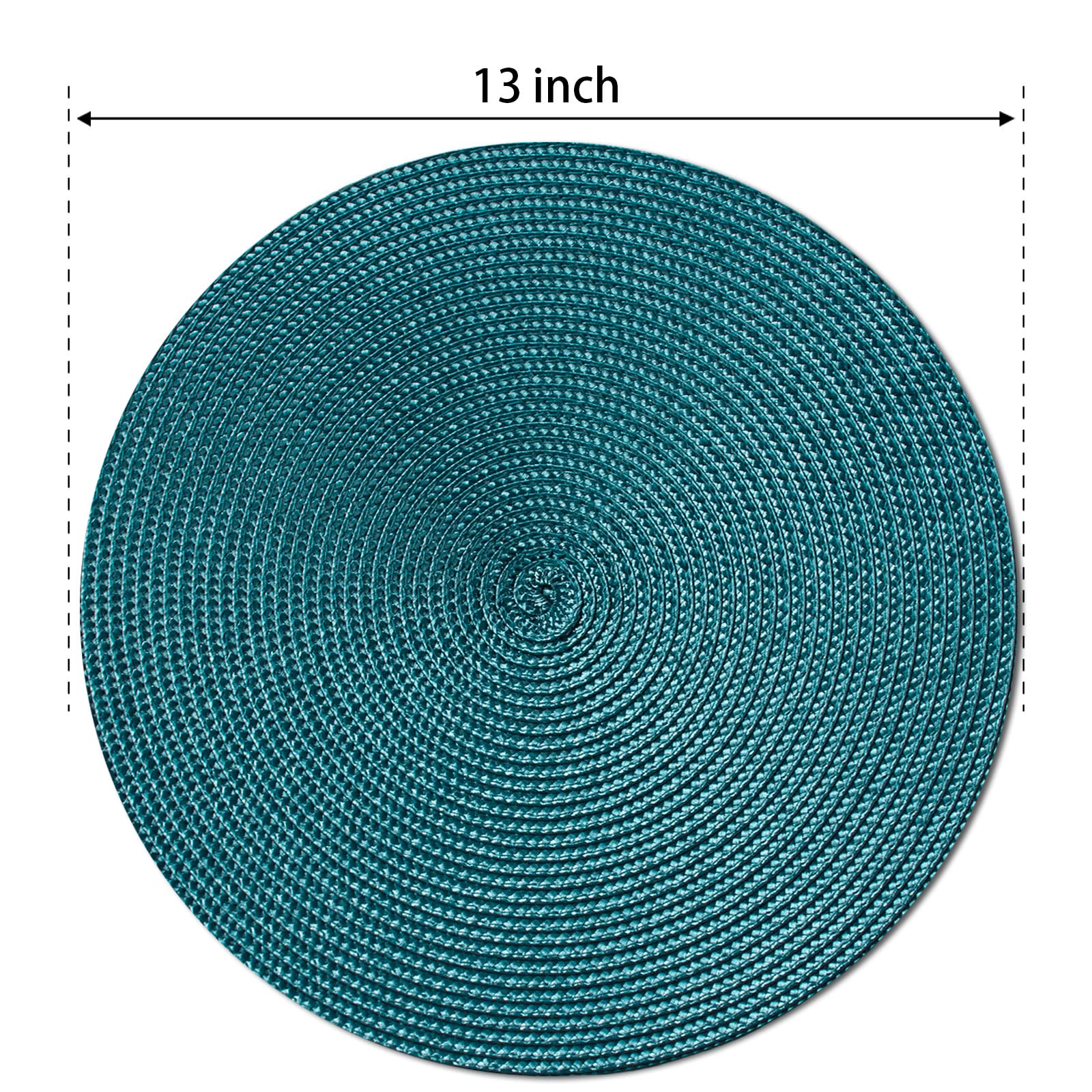 FunWheat Round Braided Placemats Set of 6 - Woven Washable Non-Slip Table Mats for Dining Tables (13 Inch, Teal) - Perfect for Everyday Meals, Dinner Parties & Home Decor