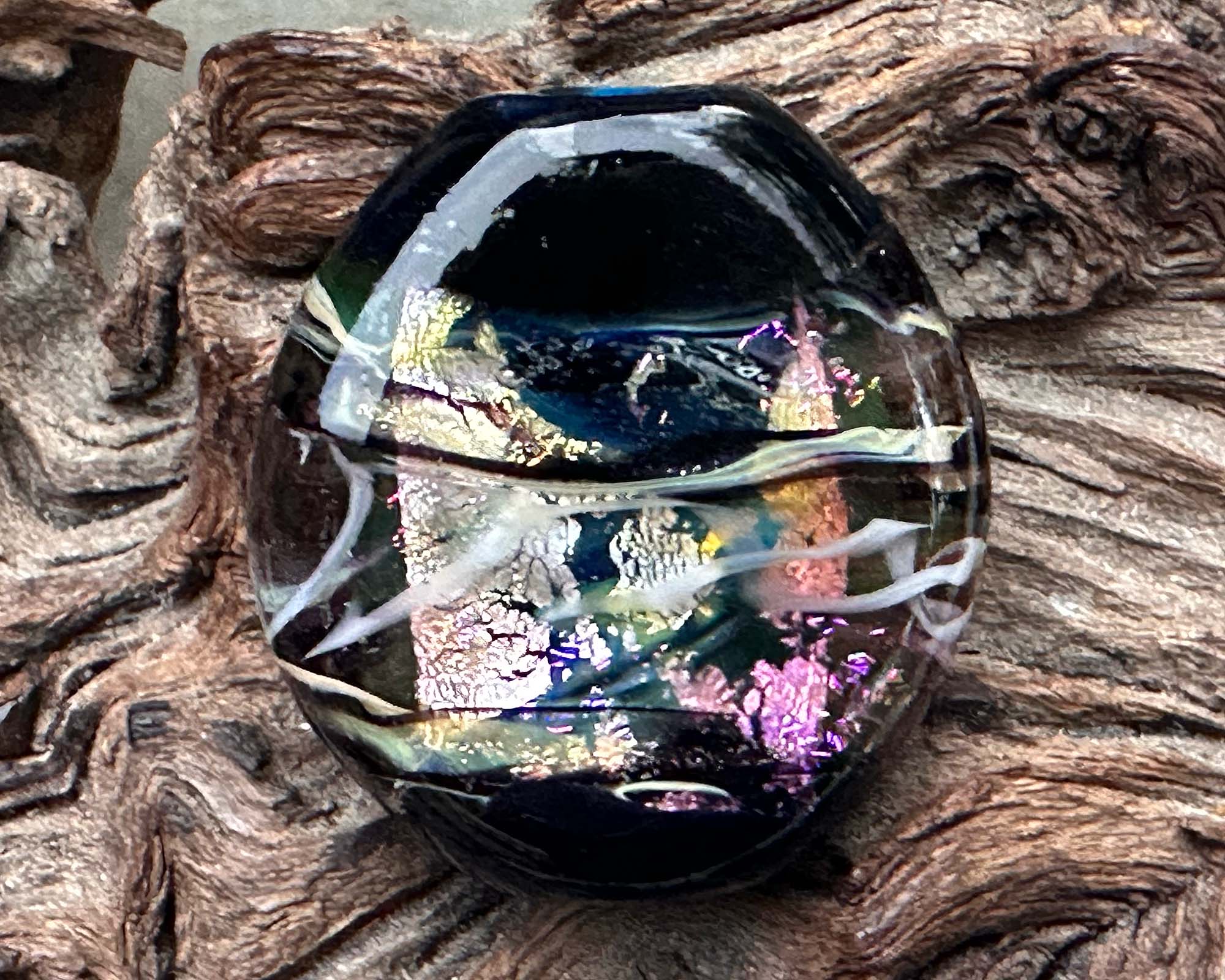 Black Dichroic Silver Lampwork Focal Bead for Jewelry Making - Handmade Glass Bead for Necklaces, Bracelets & DIY Crafts | Perfect for Beaders & Artisans