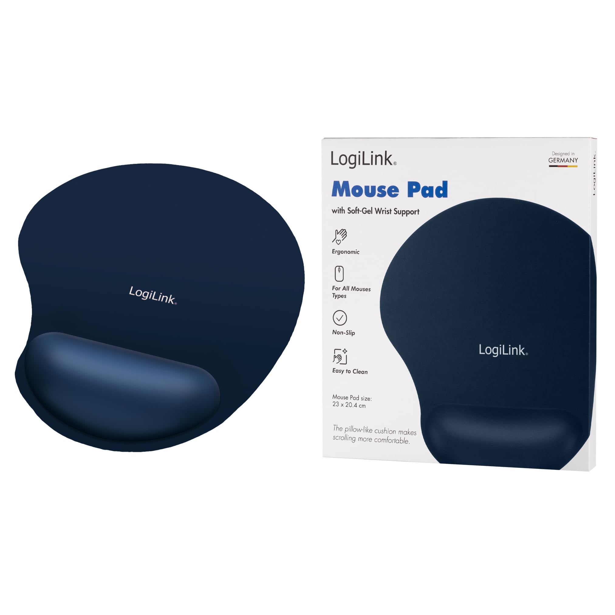LogiLink Ergonomic Mouse Pad with Comfortable Gel Wrist Rest - Blue | Non-Slip Desk Mat for Office, Gaming & Computer Workstation
