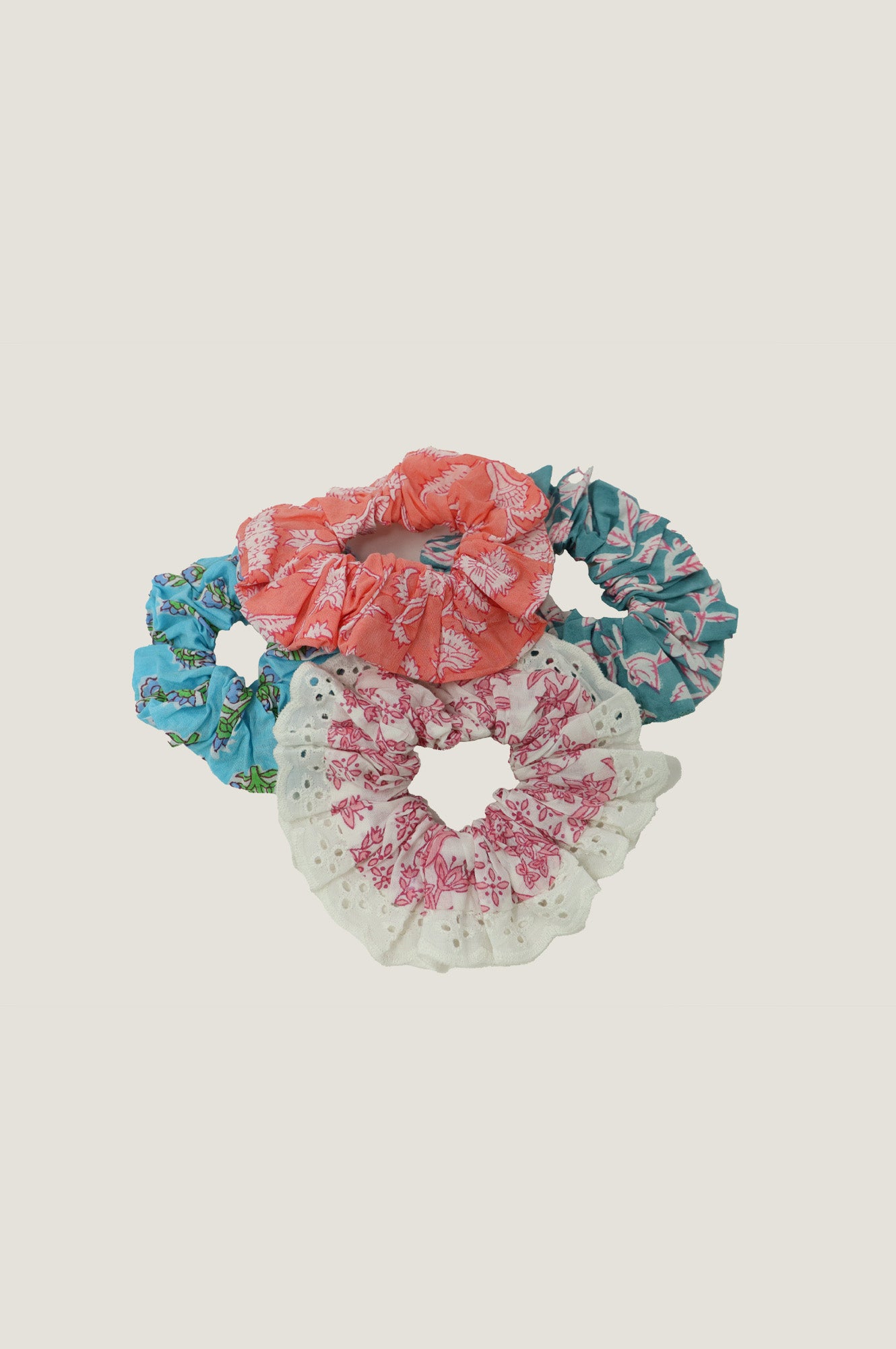 Handmade Block Print Scrunchie Hair Tie - Sunflower Buti Turquoise Design for Women & Girls | Perfect for Yoga, Workouts, and Everyday Fashion Accessories