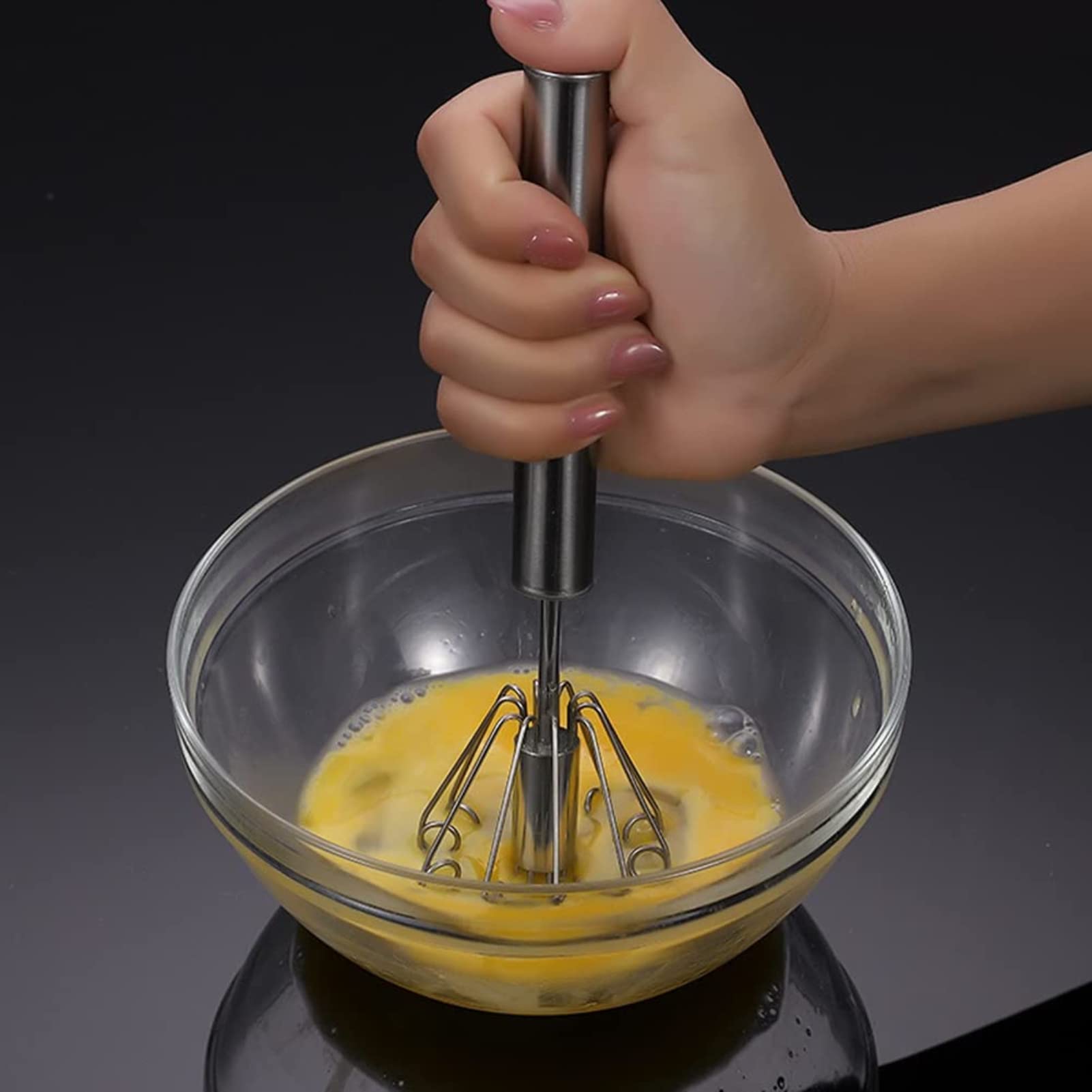 Stainless Steel Hand Push Egg Whisk - Mini Rotary Egg Beater for Baking, Cooking & Mixing - Non-Electric Silent Blender for Whisking, Beating & Stirring - Perfect for Home Kitchen, Camping & Small Spaces