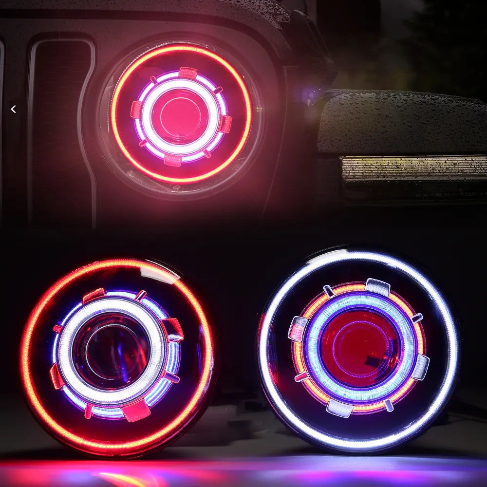 7 Inch Round LED Headlight with Demon Eye for Jeep Wrangler JK JL TJ - High-Performance Off-Road Lighting for Night Driving & Adventure