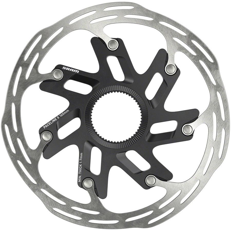 SRAM Paceline X Disc Brake Rotor 160mm - Center Lock, Silver/Black - High-Performance Bike Brake Rotor for Road & Mountain Bikes