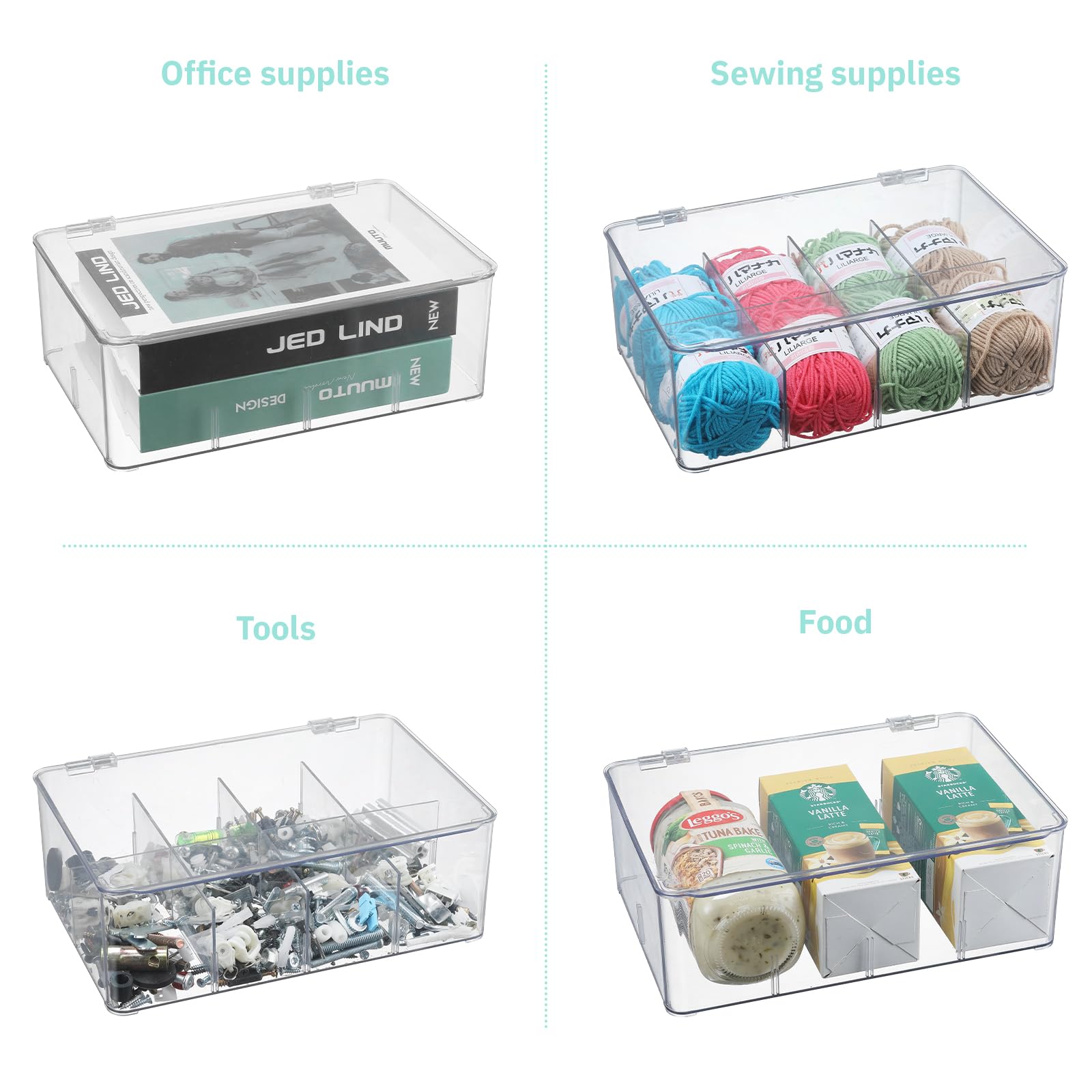 Novelinks Clear Plastic Tea Bag Organizer - Stackable Storage Container with Lid for Kitchen Cabinet, Pantry & Countertop - Holds Coffee Pods, Condiments & Spices (2 Pack) - Perfect for Organizing Tea Bags, K-Cups & Small Kitchen Items
