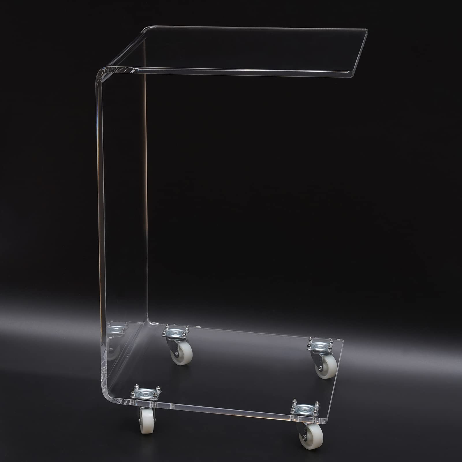 Clear Acrylic C-Shaped End Table with 4 Removable Casters - Modern Chic Accent Table, Tray & Snack Table for Living Room, Bedroom or Office