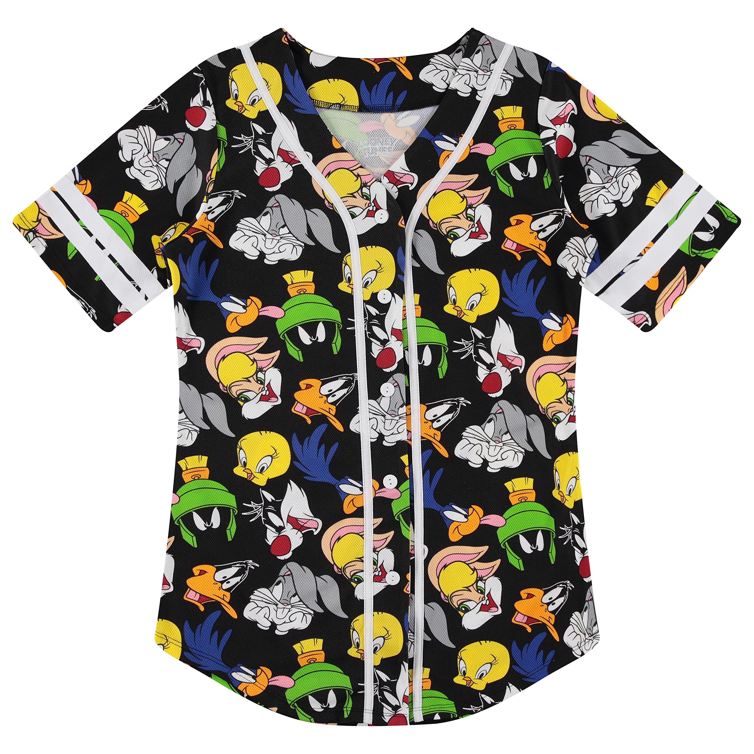 Looney Tunes Women's Baseball Jersey - Lola Bunny, Tweety, Bugs Bunny & Taz Officially Licensed Mesh Button Down Shirt for Sports, Cosplay & Casual Wear
