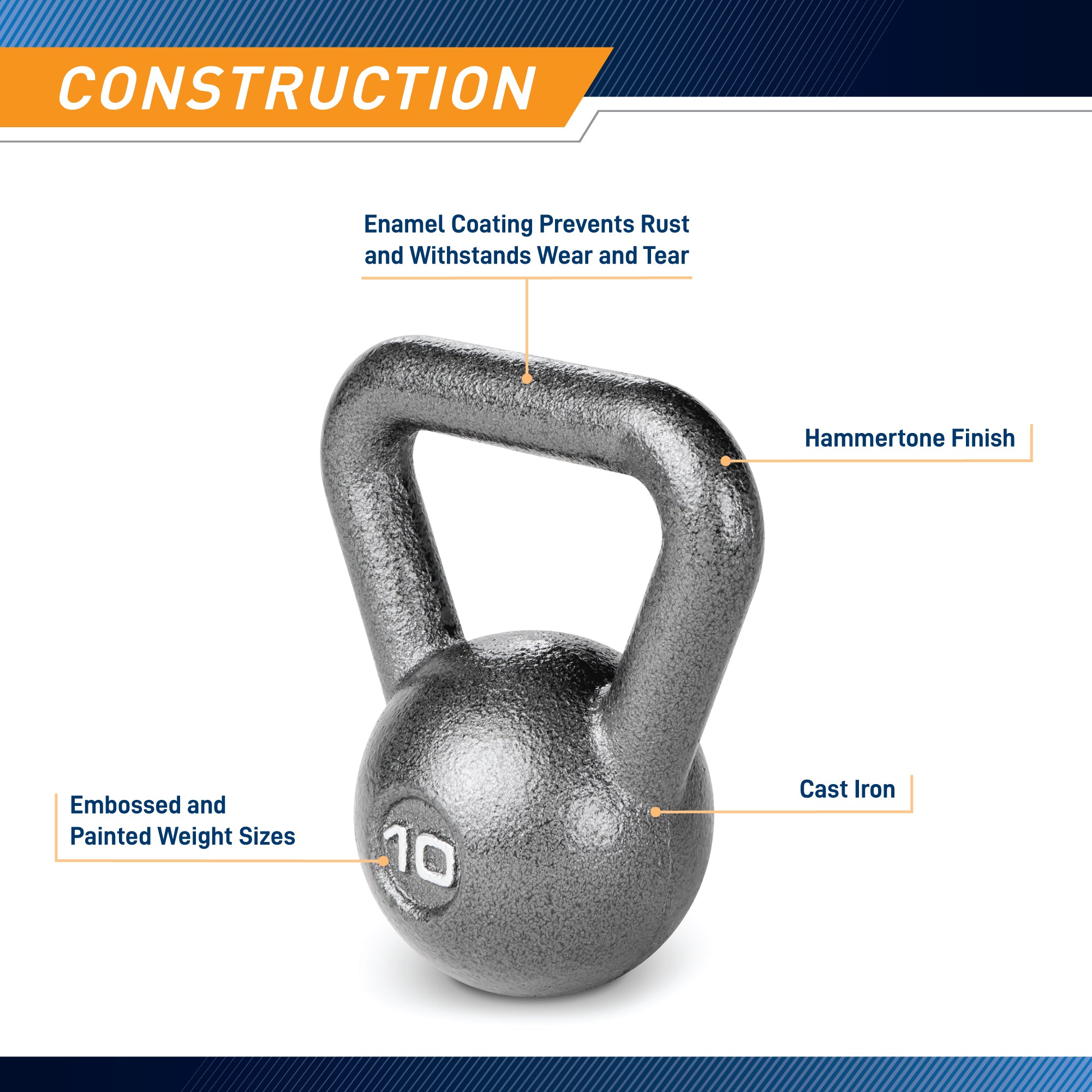 10lb Hammertone Kettlebell - Heavy Duty Cast Iron Workout Weight for Strength Training, CrossFit & Home Gym | HKB 010 | Perfect for HIIT, Functional Fitness & Muscle Building
