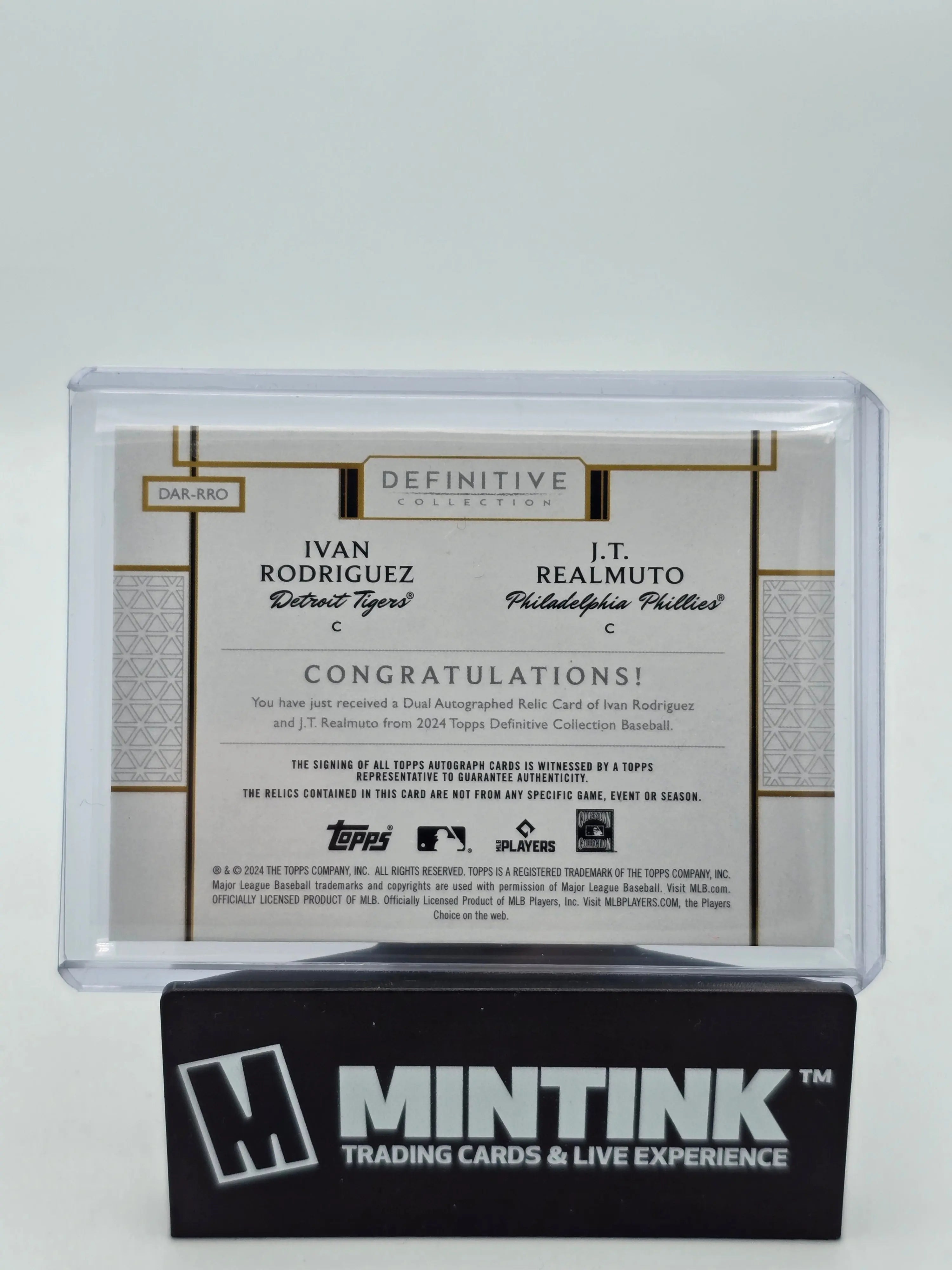 2024 Topps Definitive Baseball Ivan Rodriguez & JT Realmuto Dual Patch Autograph Card #/35 - MLB Collectible Memorabilia for Fans and Card Investors