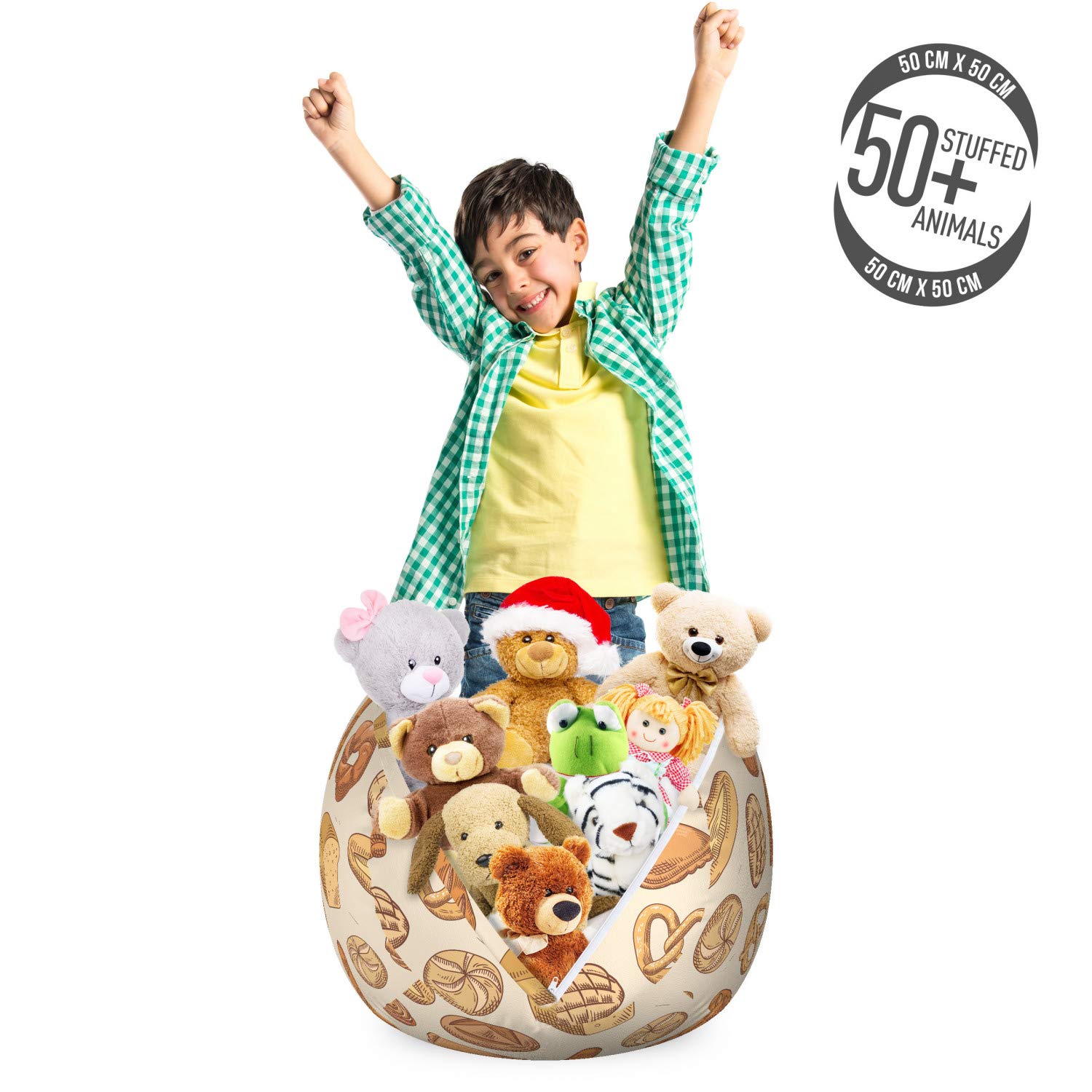 Ambesonne Bakery-Themed Storage Toy Bag Chair - Washable Stuffed Animal Organizer with Bread & Bun Designs - Small Size in Dark Peach Sand Brown - Perfect for Kids' Room, Nursery & Playroom Organization