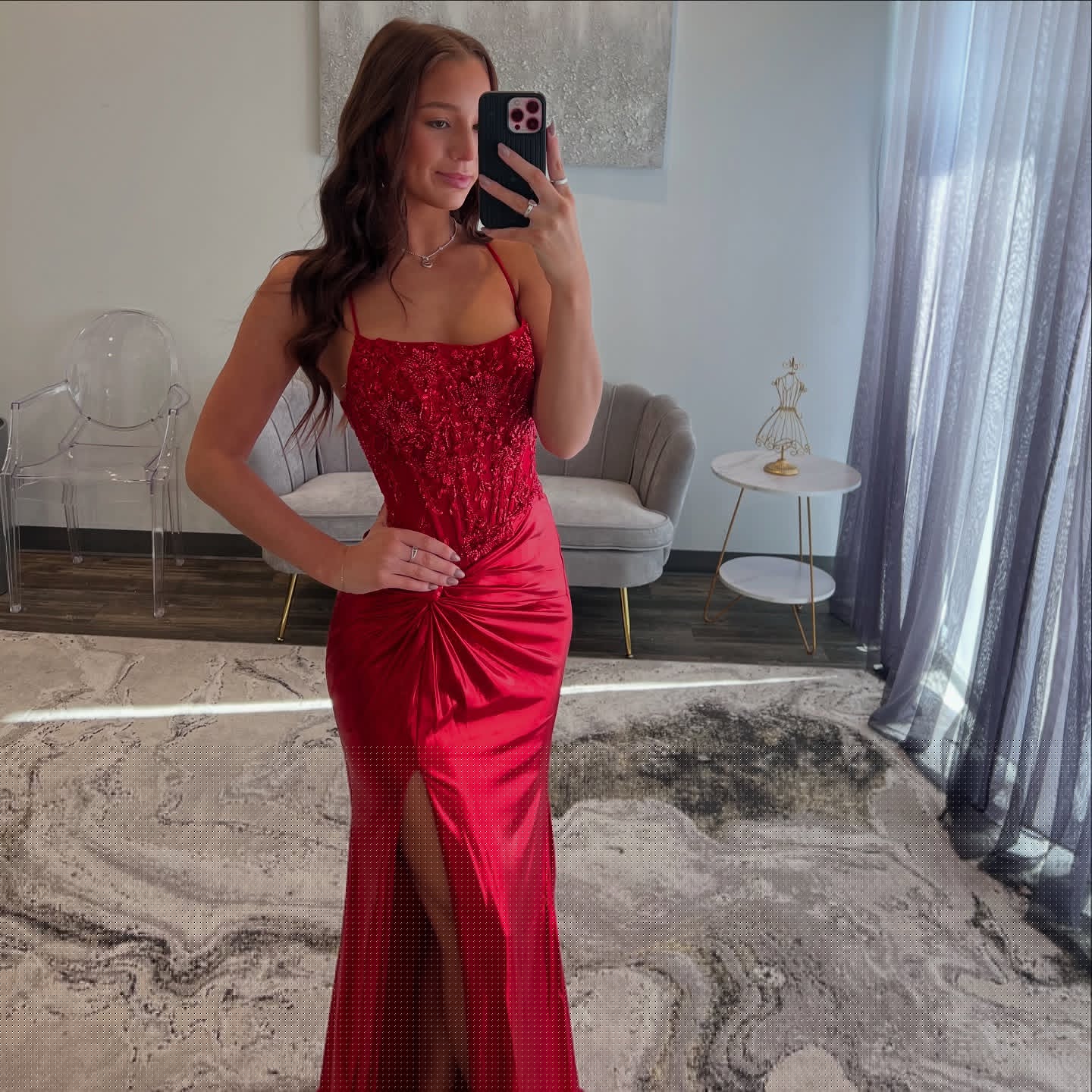 Elegant Mermaid Red Applique Prom Dress - Satin Formal Evening Gown for Women (Style J6264) | Perfect for Homecoming, Quinceañera, Wedding Guest & Special Occasions