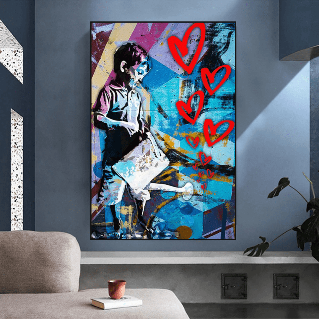 Banksy Street Art Boy Planting Love Canvas Wall Art - Modern Home Decor for Living Room, Bedroom & Office