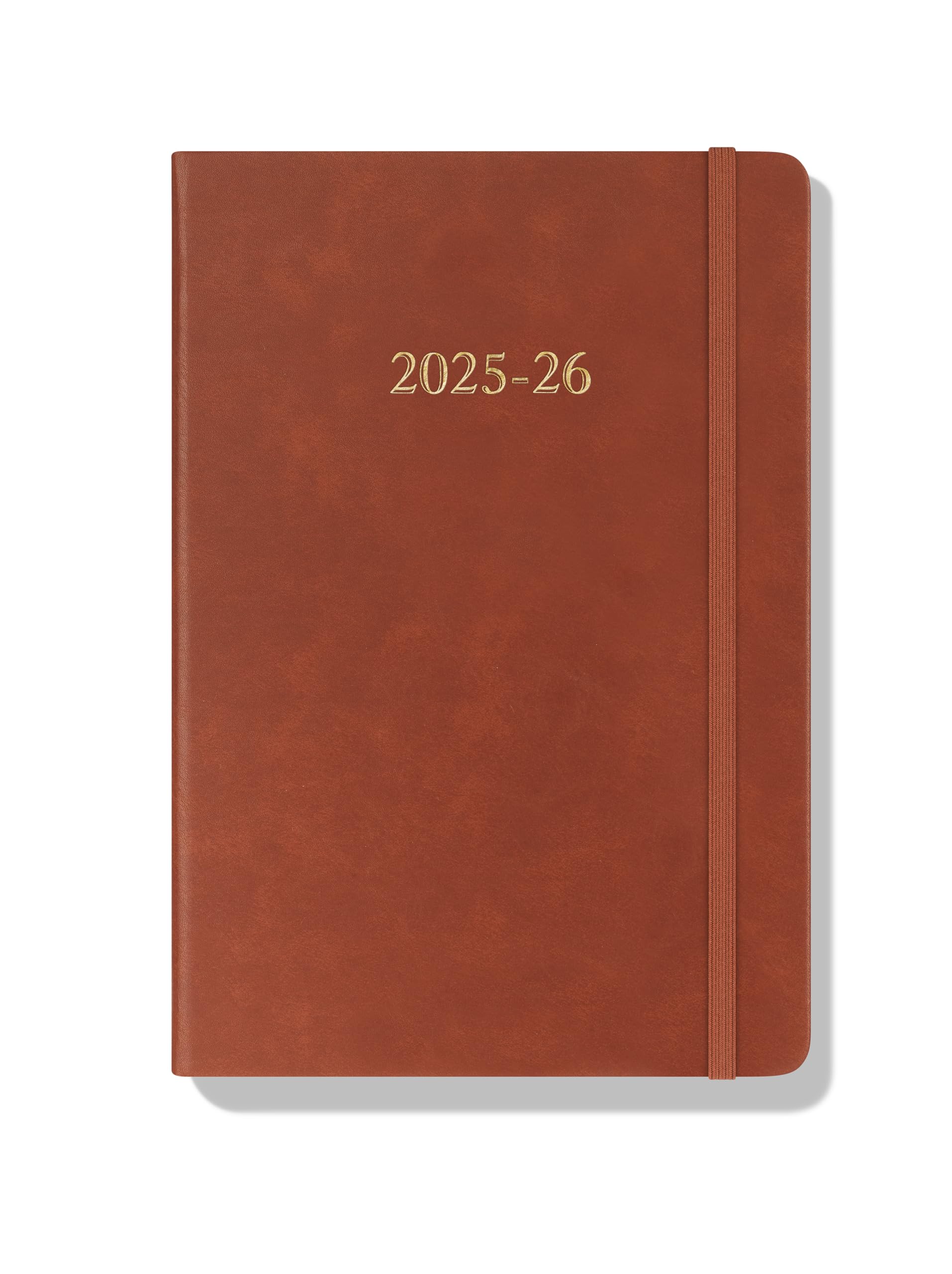 Wykeham's Executive 2025-26 Daily Planner & Academic Diary - Customizable Leather Journal (Brown, 8.5