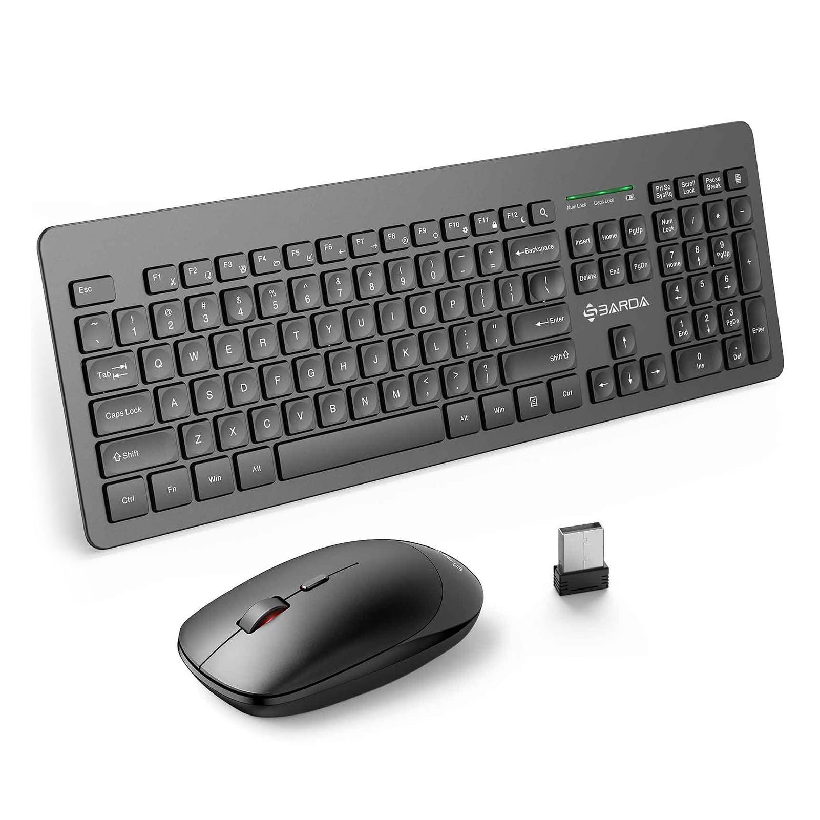 SBARDA Wireless Keyboard and Mouse Combo - Full Size Compact Silent 2.4GHz with 13 Multimedia Shortcut Keys for PC, Laptop, Mac (Black) | Perfect for Office Work, Gaming & Home Computing