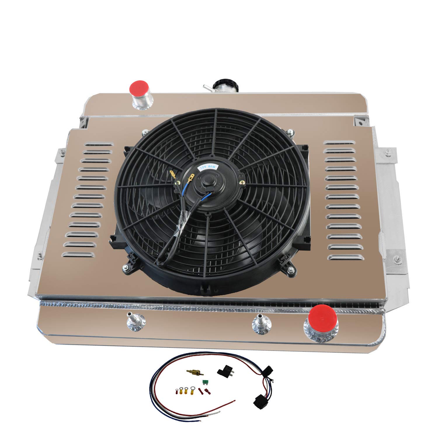 3 Row Aluminum Radiator with Shroud & Fan Kit - Compatible with 1969-1970 Chevy Impala/Bel Air (L6/V8 Engines) - High Performance Cooling Upgrade for Classic Car Restoration & Hot Rod Builds