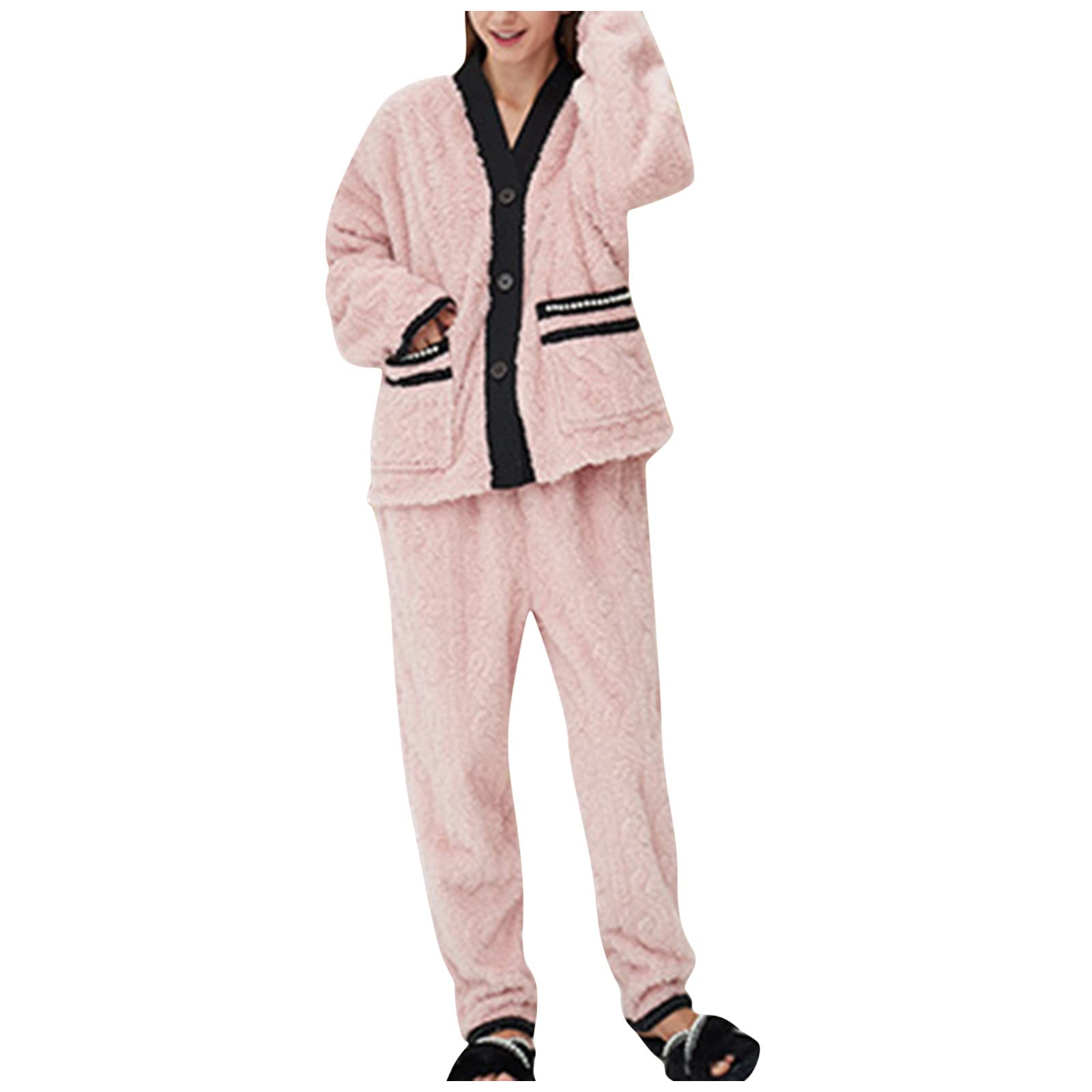 Women's Nightgowns & Men's Pajama Sets - Long Sleeve Button-Down V-Neck Sleepwear for Autumn/Winter | Cozy Cotton Blend Loungewear for Home Relaxation & Holiday Gifts