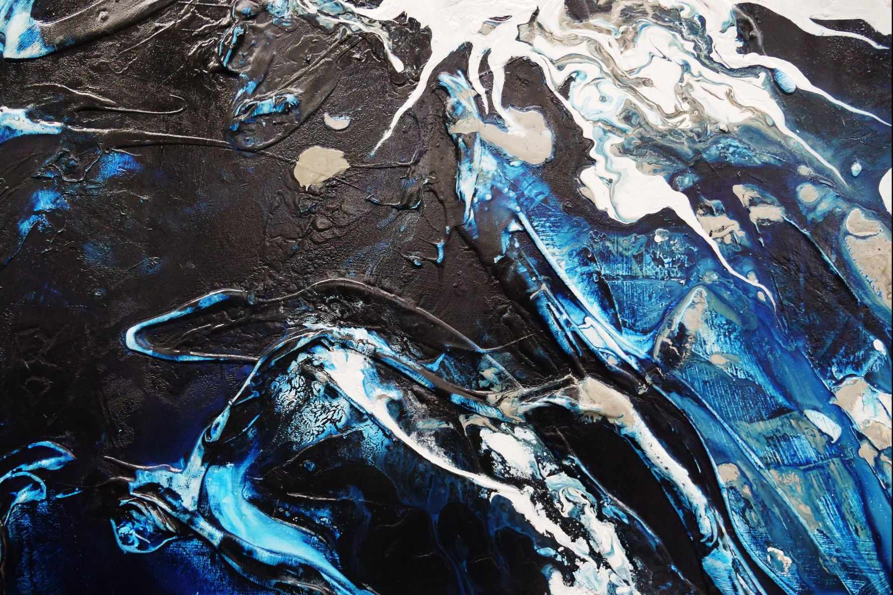 Midnight Flow 190cm x 100cm Black Blue Grey Textured Abstract Canvas Art - Modern Wall Decor for Living Room, Bedroom & Office