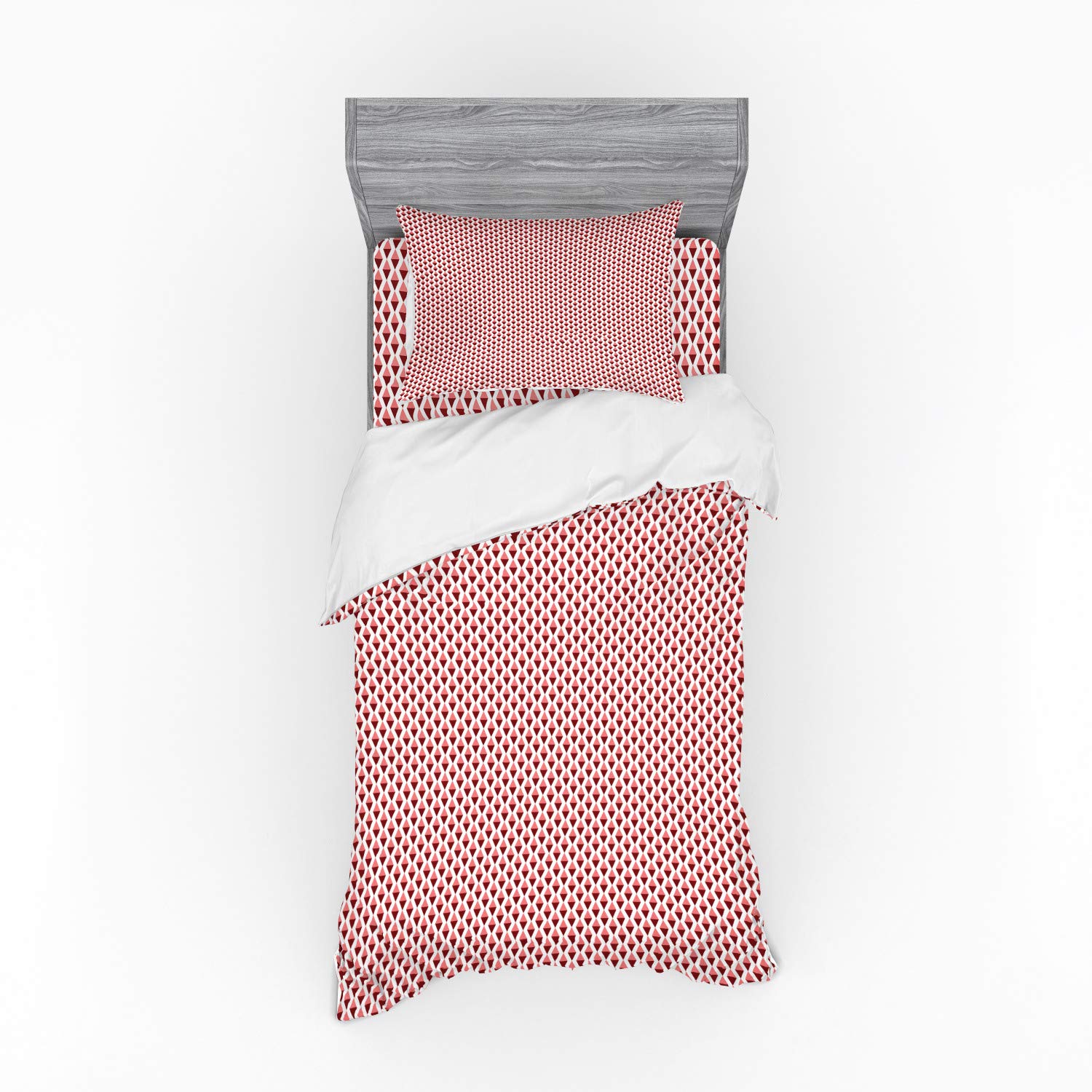 Ambesonne Geometric Bedding Set - Pink Rhombus Abstract Pattern Modern 3-Piece Duvet Cover with Pillow Sham & Fitted Sheet, Twin Size in Pale Pink & Burgundy | Perfect for Contemporary Bedrooms, Guest Rooms & Dorm Decor