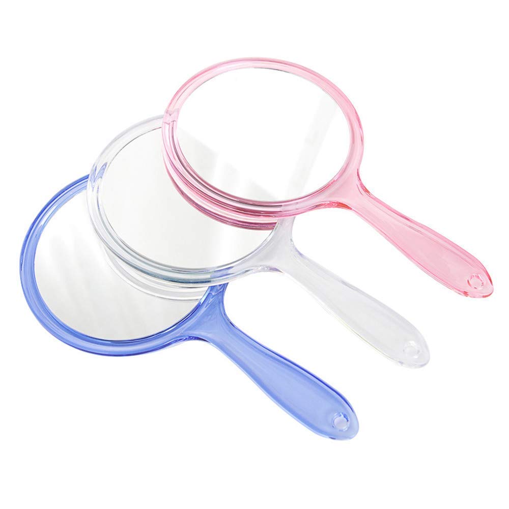 3X & 1X Magnifying Makeup Hand Mirror - Double-Sided Travel Cosmetic Mirror with Acrylic Clear Finish, Large Round Handheld Mirror (Blue) - Perfect for Travel, Home Makeup & Professional Salon Use