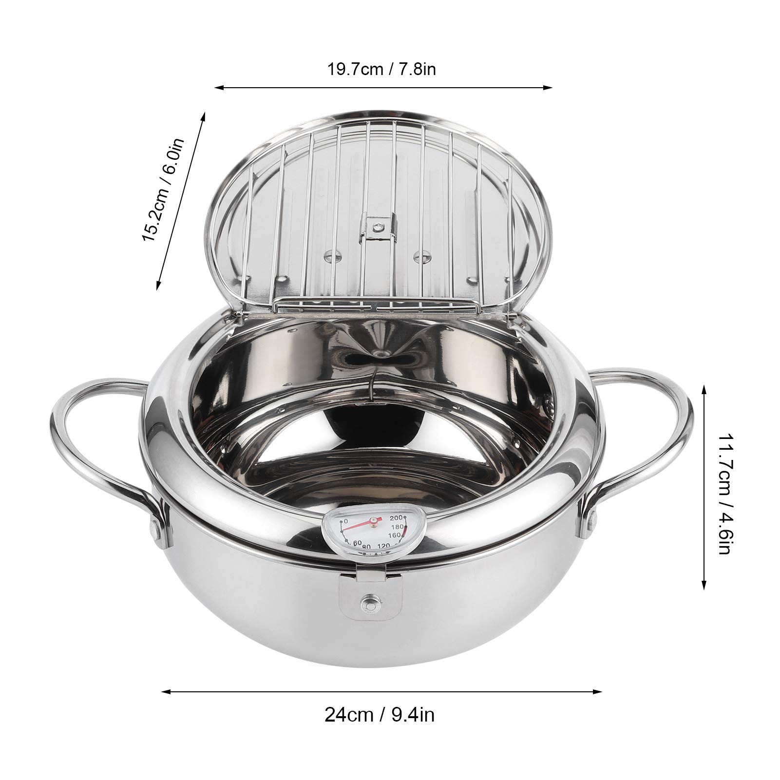 Premium 24cm Stainless Steel Frying Pan with Built-in Thermometer - Japanese Style Induction Compatible Skillet for Perfect Cooking | Ideal for Sautéing, Frying & Small Batch Cooking in Home Kitchens