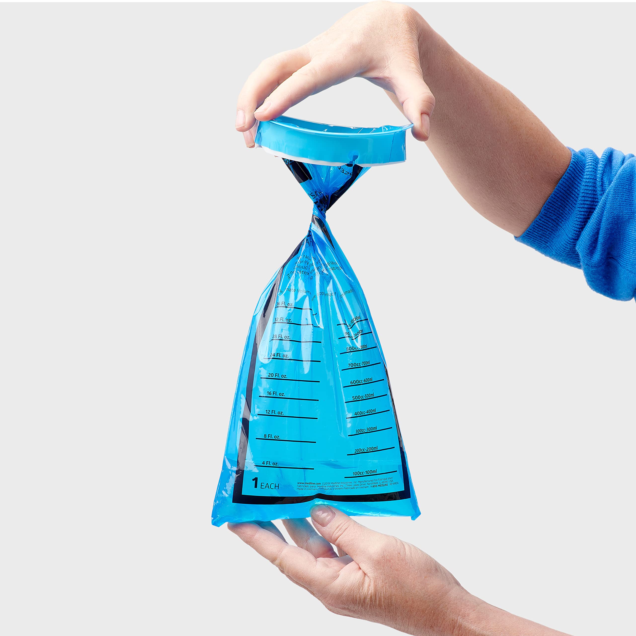 Medline Disposable Blue Emesis Bags with Graduated Markings - 144 Count Case for Motion Sickness, Travel & Medical Use - Perfect for Cars, Boats, Planes & Urgent Care Facilities