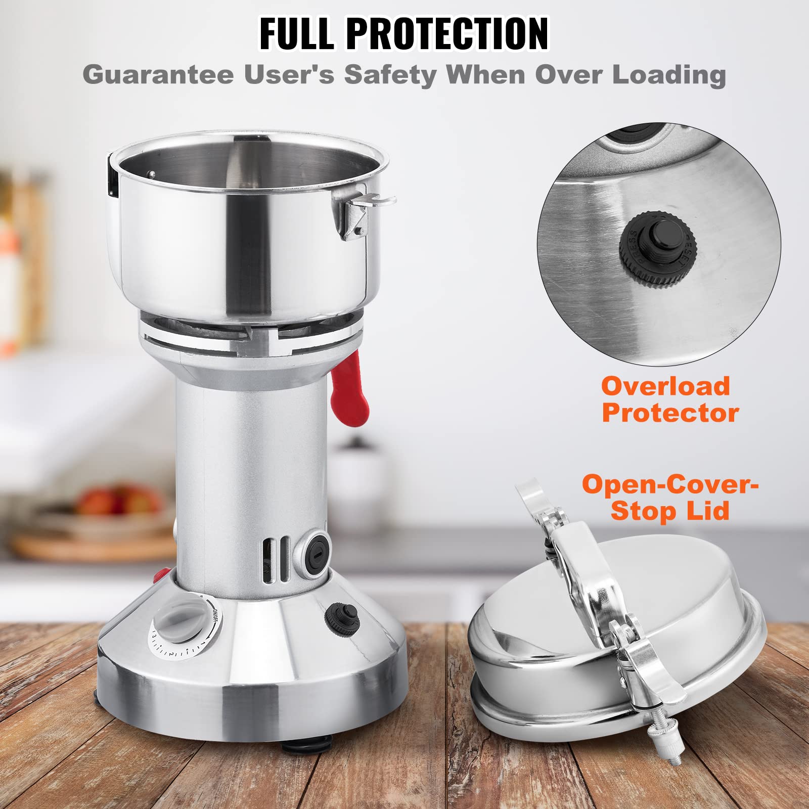VEVOR 150g Commercial Electric Grain Grinder - 1050W High-Speed Stainless Steel Mill for Coffee, Corn, Pepper & Dry Cereals | Perfect for Home Kitchens, Bakeries & Coffee Shops