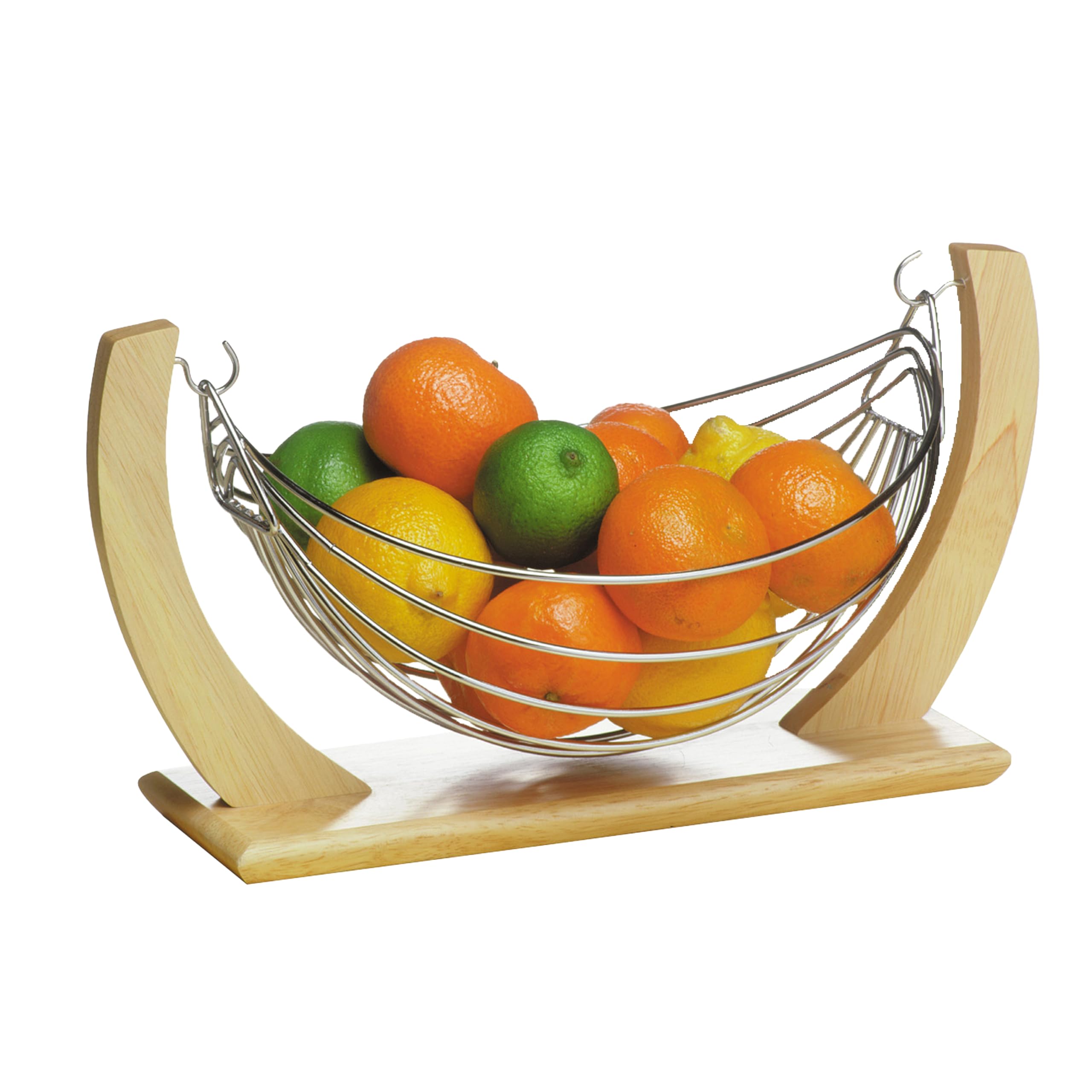 Premium Small Fruit Hammock - Natural Rubber Wood & Chrome Kitchen Storage - Perfect for Organizing Bananas, Apples, and Produce in Pantry, Countertop, or Dorm Room