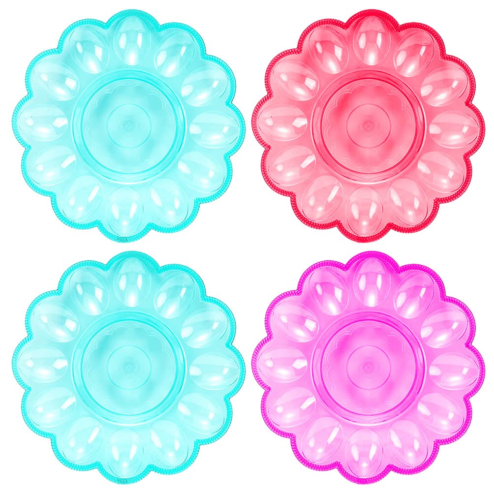Hemoton 4-Piece Plastic Deviled Egg Tray Set - Egg Holder, Shrimp Paste Plate, Oyster & Escargot Serving Dish - Food Storage Container for Kitchen & Restaurant (24x3cm, Random Color) - Perfect for Parties, Picnics & Catering Events