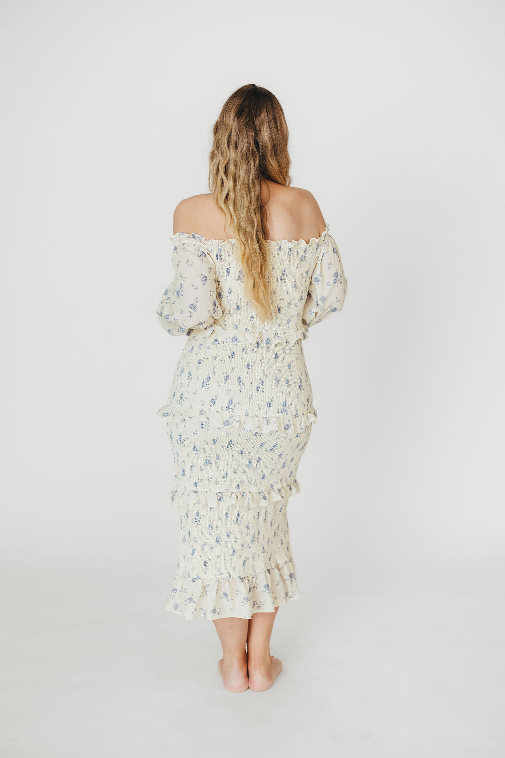 Chloe Maternity Midi Dress - Blue Flowy Bump-Friendly Dress for Pregnancy | Perfect for Baby Showers, Maternity Photos & Special Occasions