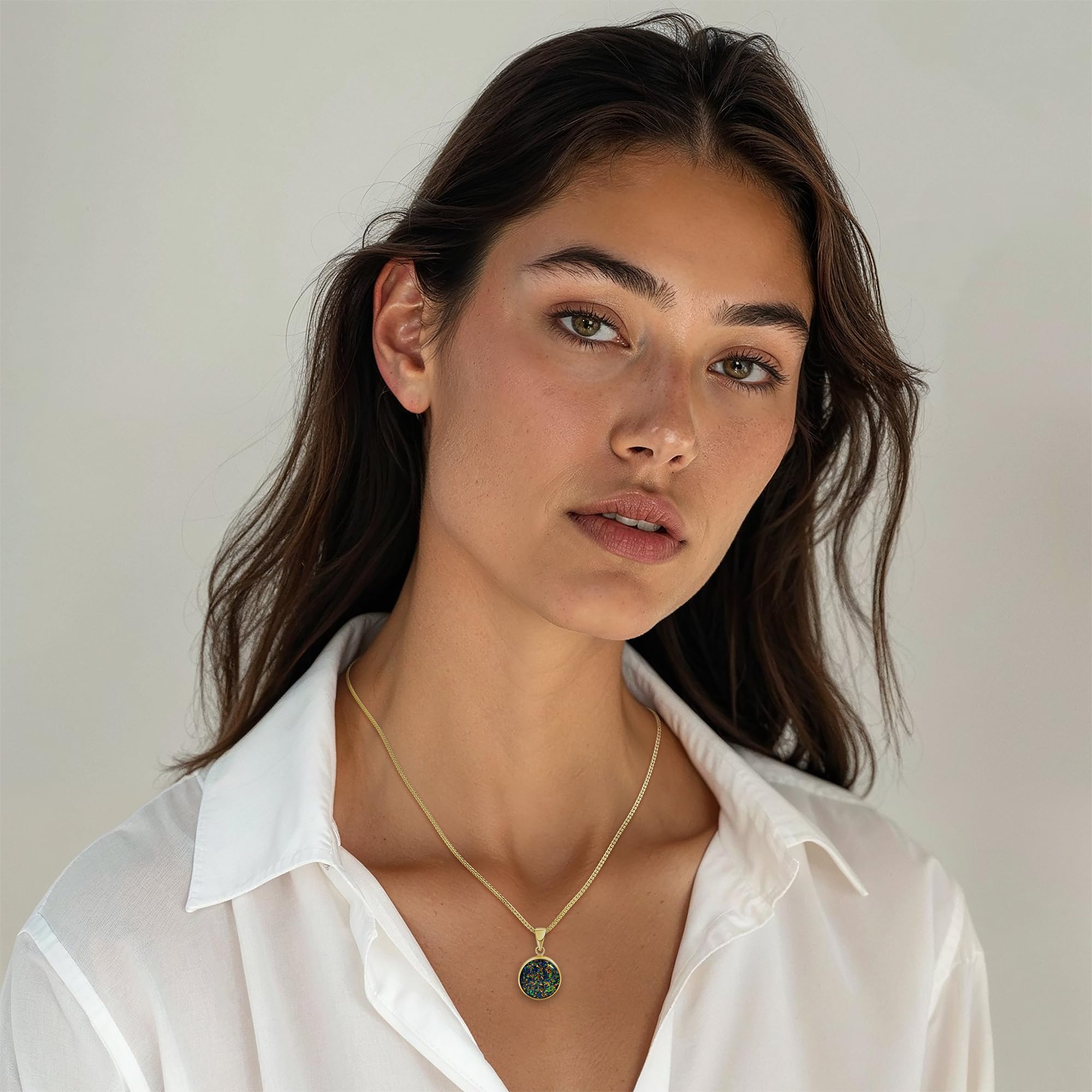 14K Solid Gold Black Opal Pendant Necklace for Women | Elegant Gold Gemstone Jewelry for Weddings, Parties & Formal Events | Dainty Opal Necklace Gift for Her