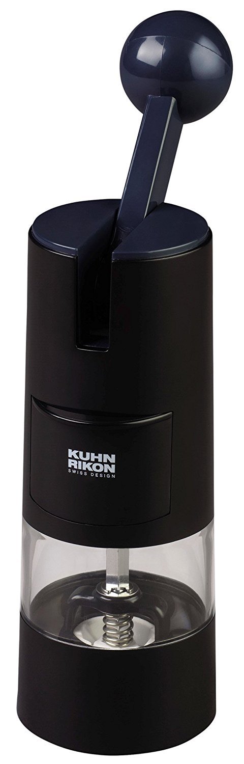 Kuhn Rikon Adjustable Ratchet Grinder with Ceramic Mechanism - Premium Salt, Pepper & Spice Mill - 8.5 x 2.25 Inch Black - Perfect for Kitchen, Dining Table & Gourmet Cooking