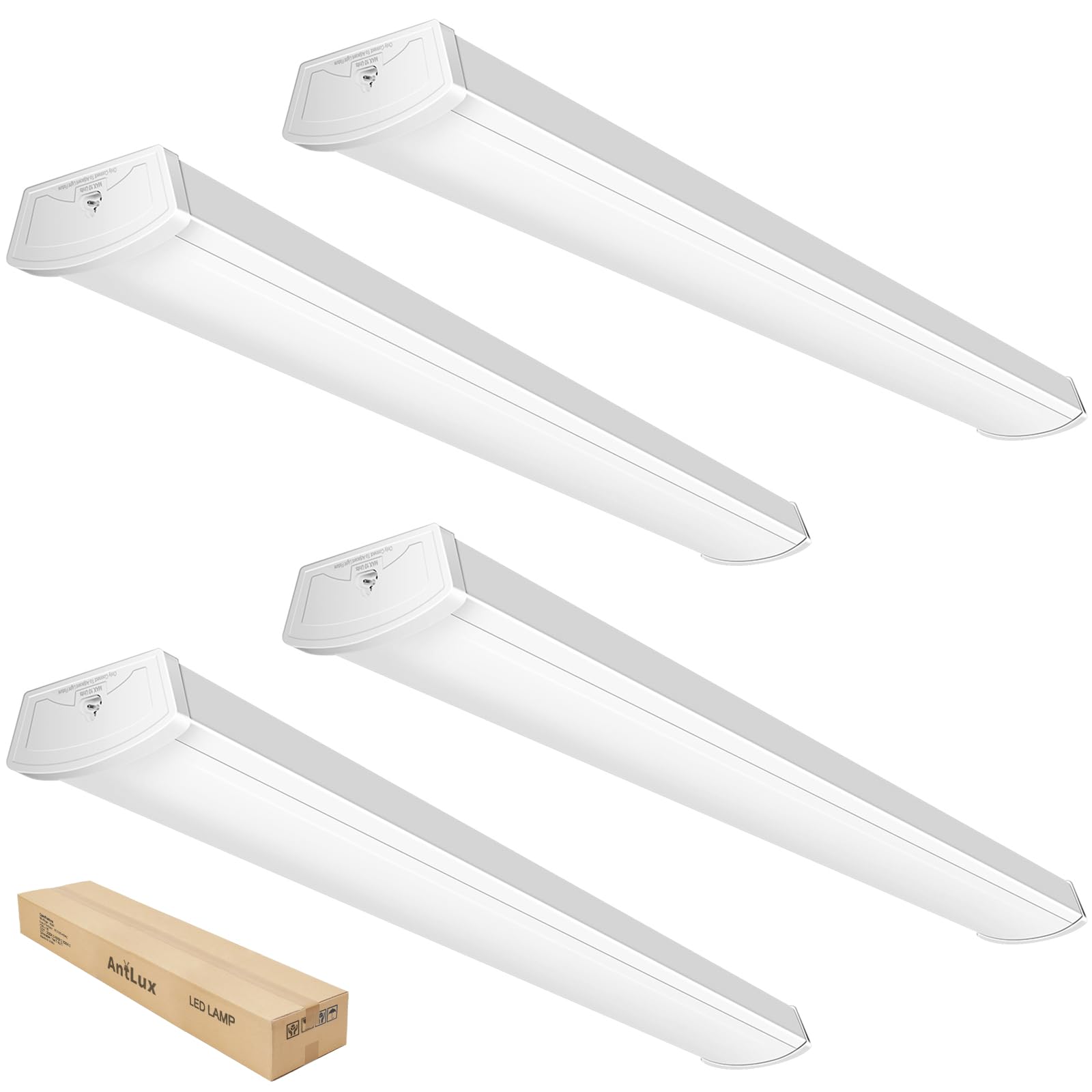 ANTLUX Linkable 4FT LED Wraparound Shop Light - 40W 4400 Lumens 4000K Flush Mount Garage Lighting - 4 Pack Linear Puff Ceiling Fixture - Fluorescent Tube Replacement for Warehouse, Workshop & Basement