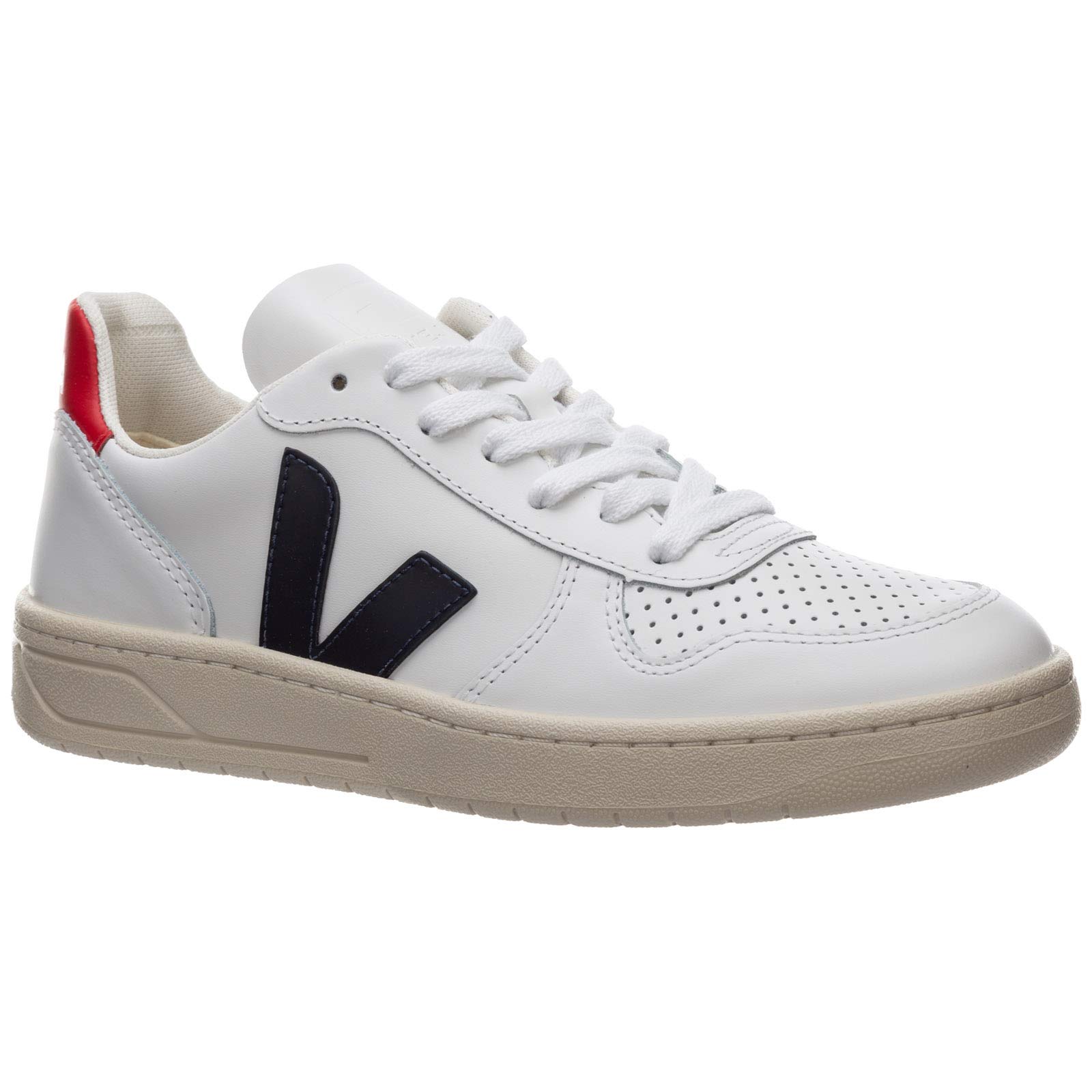 Veja Women's V-10 Sneakers - Extra White/Nautico/Pekin - Size 10 US - Eco-Friendly Vegan Leather Casual Shoes for Everyday Wear & Sustainable Fashion