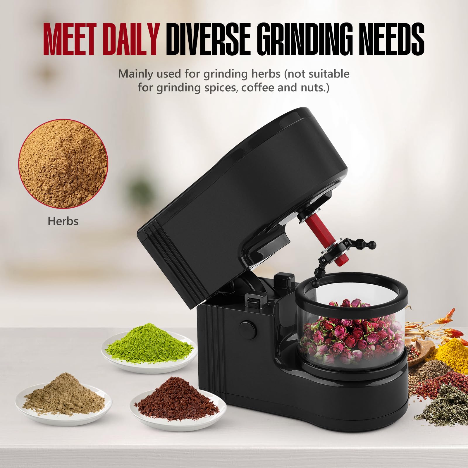 Electric Herb Grinder Portable - 1g Capacity with 1800mAh Battery & LED Lights - 12g Storage Box Included - Perfect for Kitchen, Travel & Outdoor Use - Black