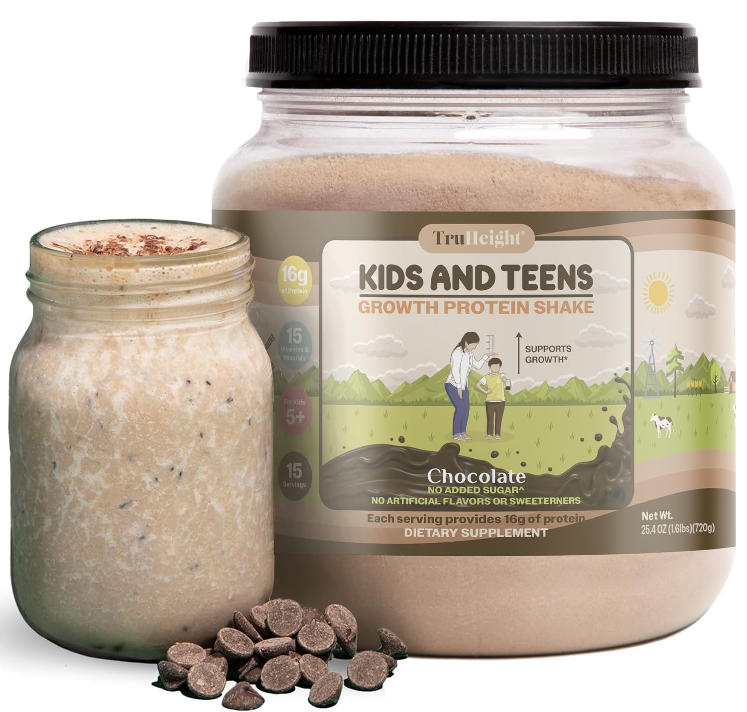 Chocolate Whey Protein Powder for Kids & Teens - Natural Growth & Development Supplement - Weight Gain Shake for Picky Eaters - Pediatrician Recommended (Ages 5+) - Perfect for Post-Workout Recovery & Healthy Snacks