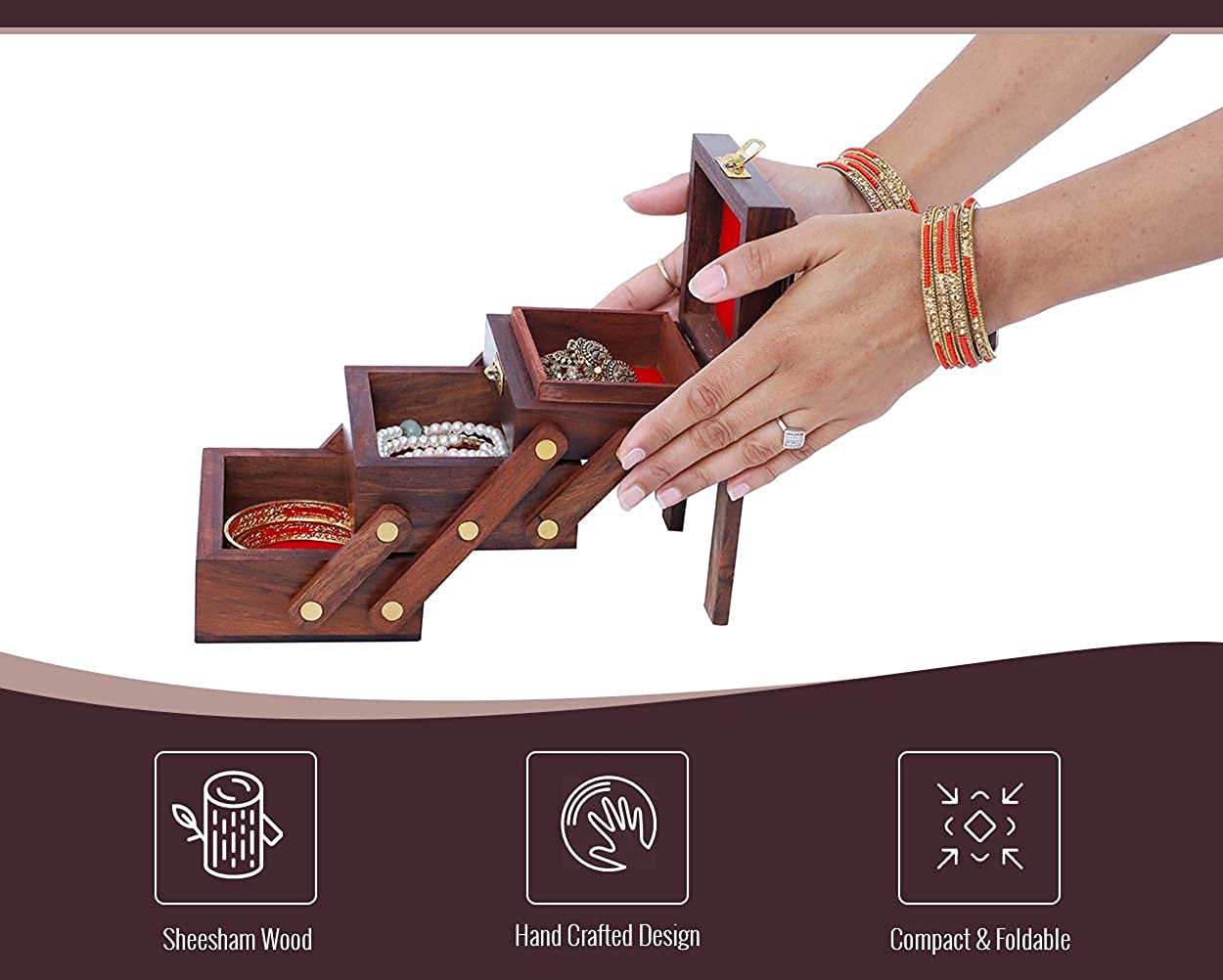 Handmade Wooden Jewelry Box for Women - Elegant Jewelry Organizer & Eco-Friendly Storage (5