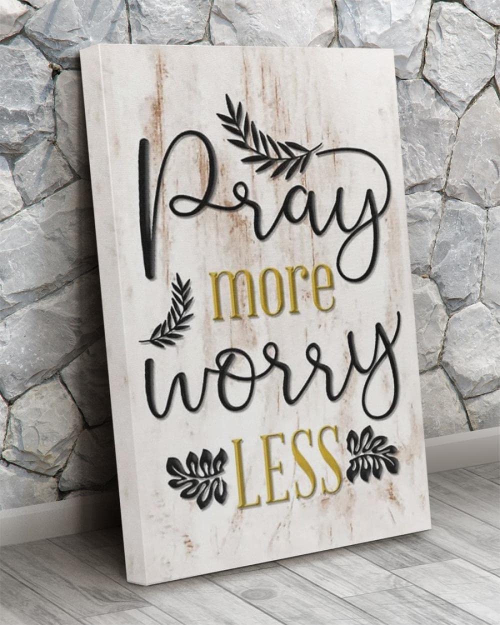 Pray More Worry Less Christian Wall Art Canvas - Inspirational Jesus & God Canvas Prints for Home Decor, Church, Office & Gift Giving