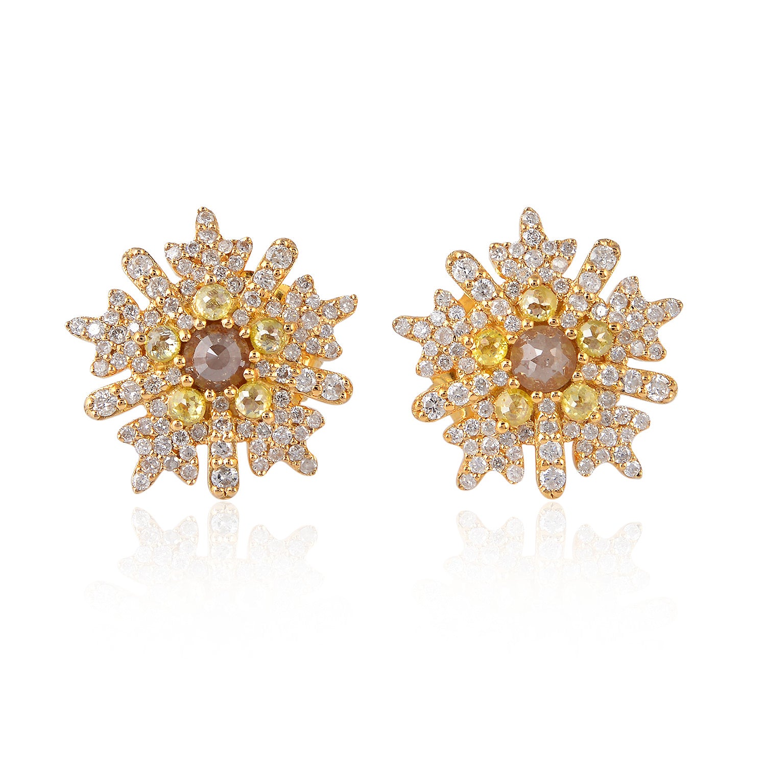 18K Yellow Gold Prong Ice Diamond Snowflake Stud Earrings - April Birthstone Jewelry for Women, Perfect Gift for Anniversary, Birthday & Special Occasions