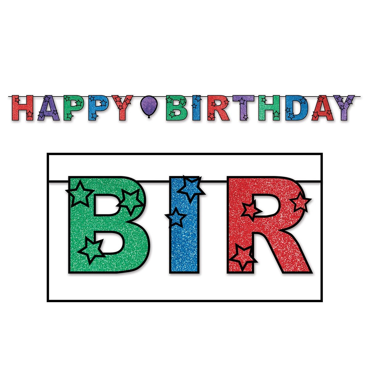 12-Pack Colorful Glitter Foil Happy Birthday Party Streamers - 10ft Long Decorative Banners for Birthday Decorations, Celebrations & Party Supplies