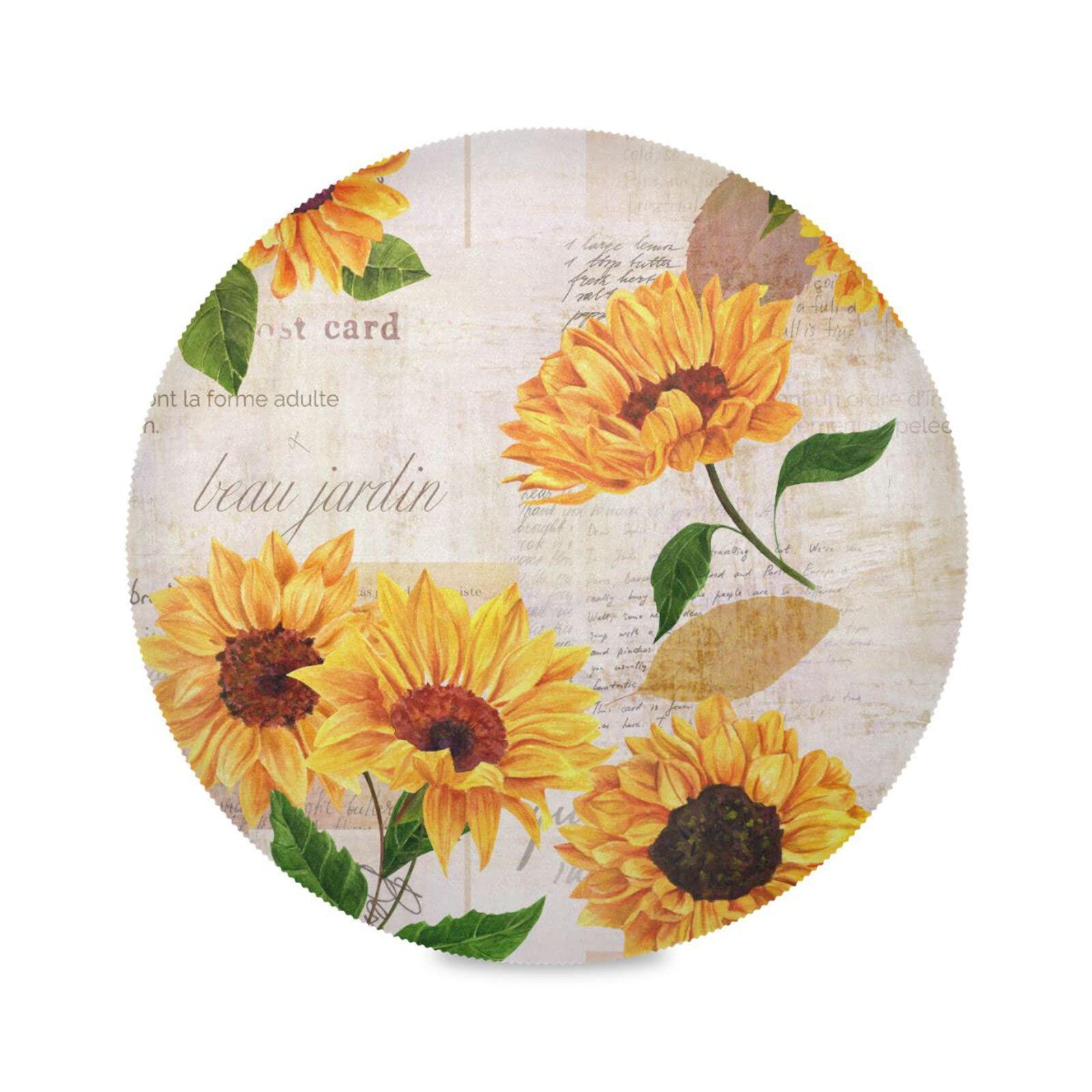Qilmy Sunflower Round Placemats - Set of 1 Non-Slip Washable Polyester Table Mats, Heat Resistant Kitchen & Dining Table Decor - Perfect for Everyday Meals, Dinner Parties & Home Decoration
