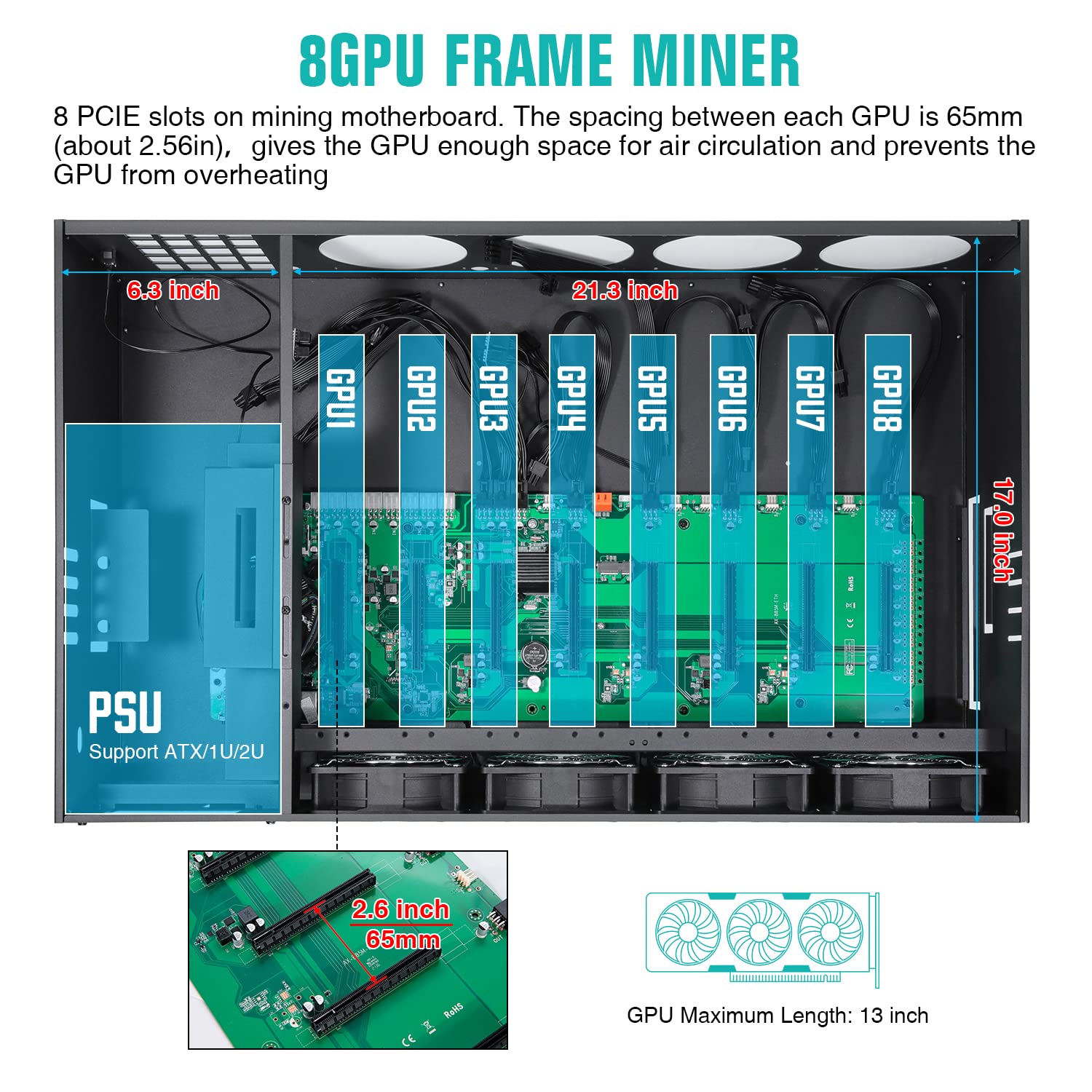 Durable Mining Rig Frame Case with Motherboard, CPU, 4GB RAM & 4X 120mm Fans - Supports 8 Adjustable Speed Fans & GPU for ETH/ETC/ZEC Mining (PSU & GPU Not Included) - Perfect for Crypto Mining Setup & Home Mining Rigs