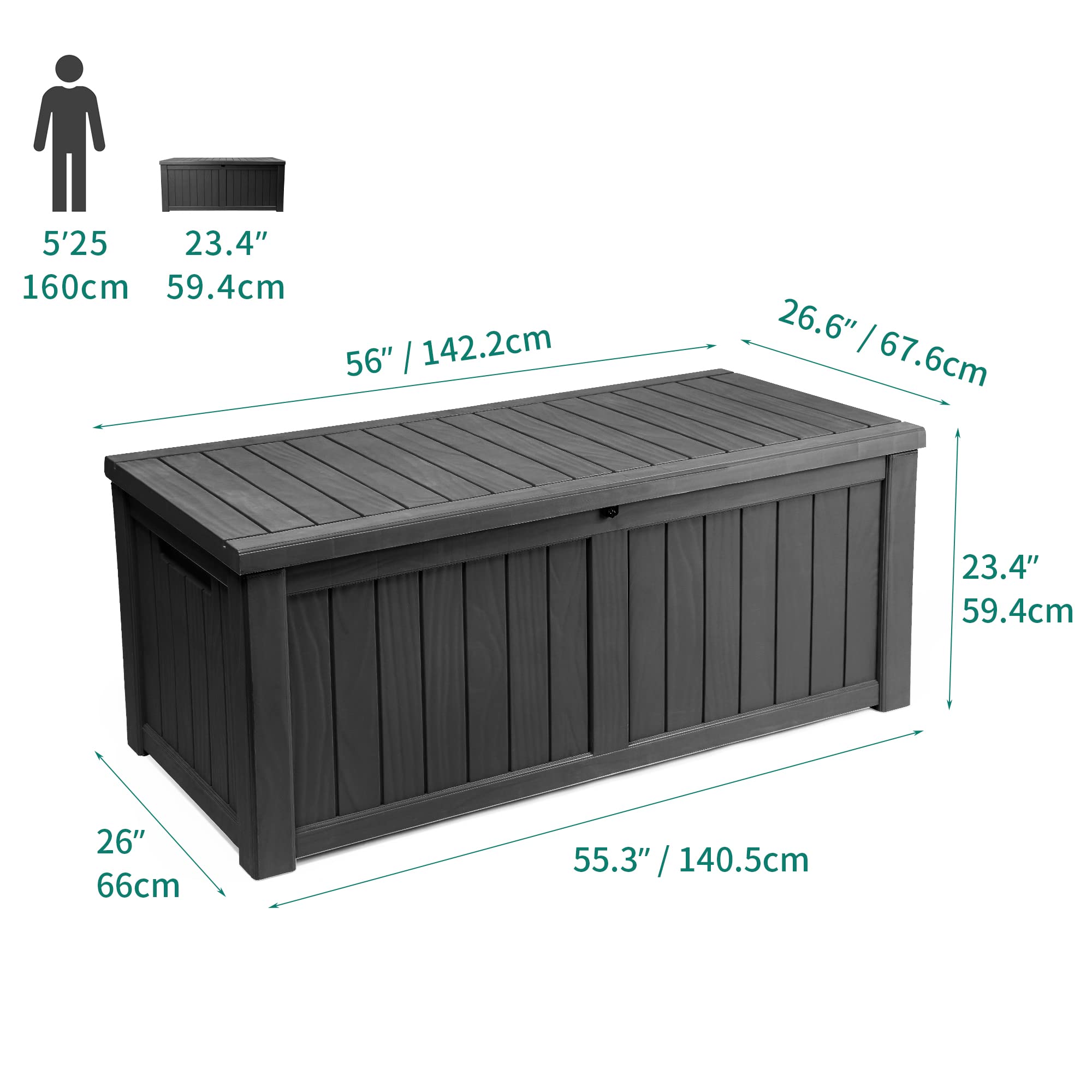 YITAHOME 120 Gallon Outdoor Storage Deck Box - Large Waterproof Resin Patio Storage Container for Garden Tools, Pool Supplies & Outdoor Pillows - Lockable Deck Box in Dark Grey - Perfect for Backyard, Patio & Poolside Organization
