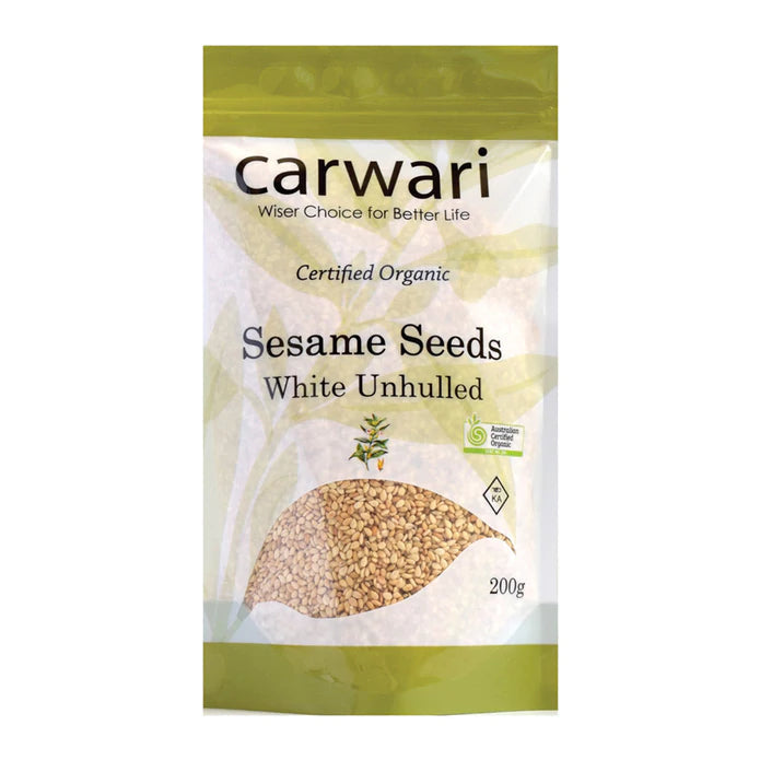 Organic Unhulled White Sesame Seeds by Carwari - Premium Quality, Non-GMO, Bulk 1lb - Perfect for Baking, Cooking, Sprouting & Salad Toppings