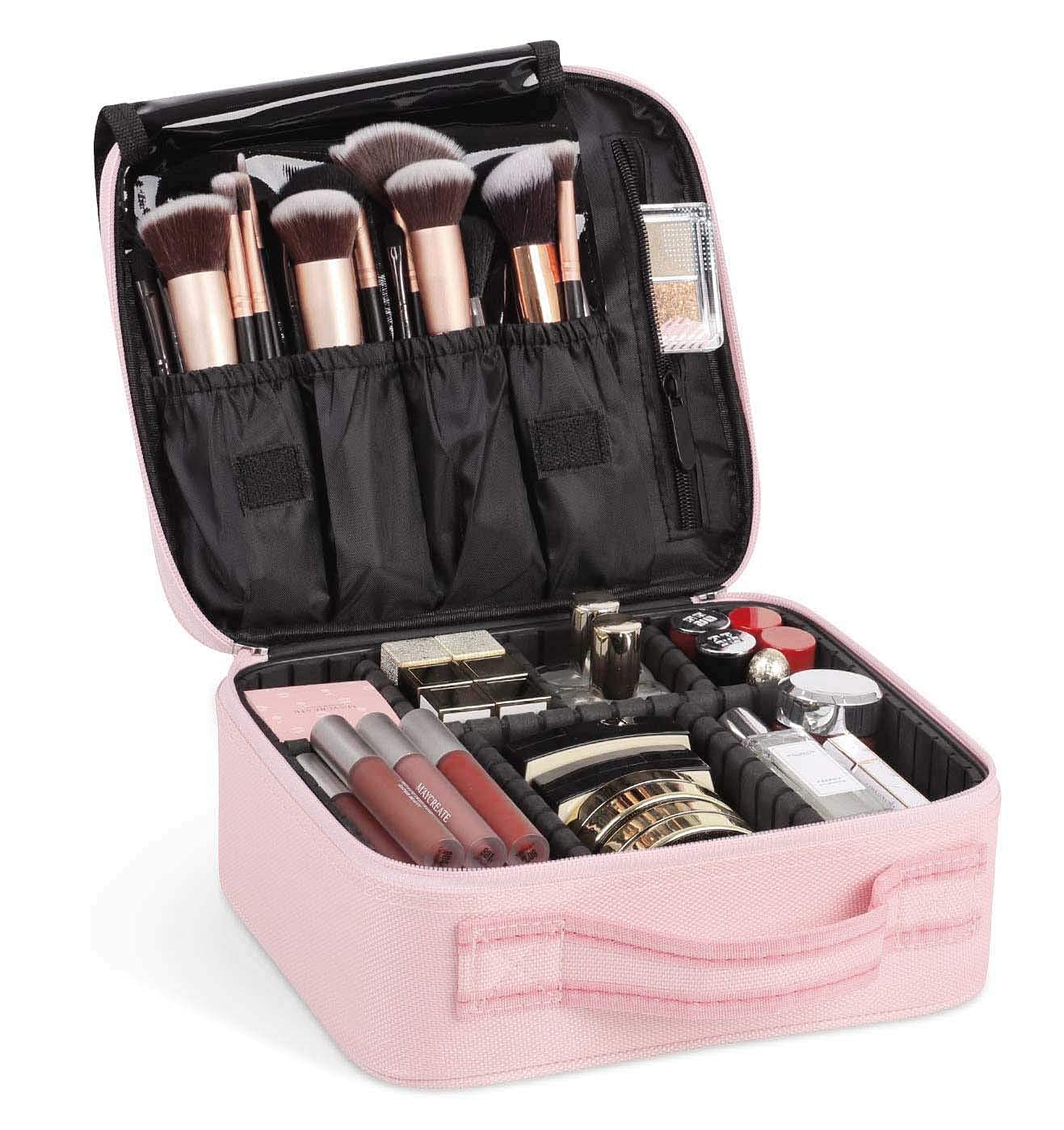 Doliva Professional Nylon Cosmetic Makeup Organizer Bag - Waterproof Travel Toiletry Case with Adjustable Compartments & PVC Zipper | Perfect for Makeup Storage, Travel Essentials, and Vanity Organization