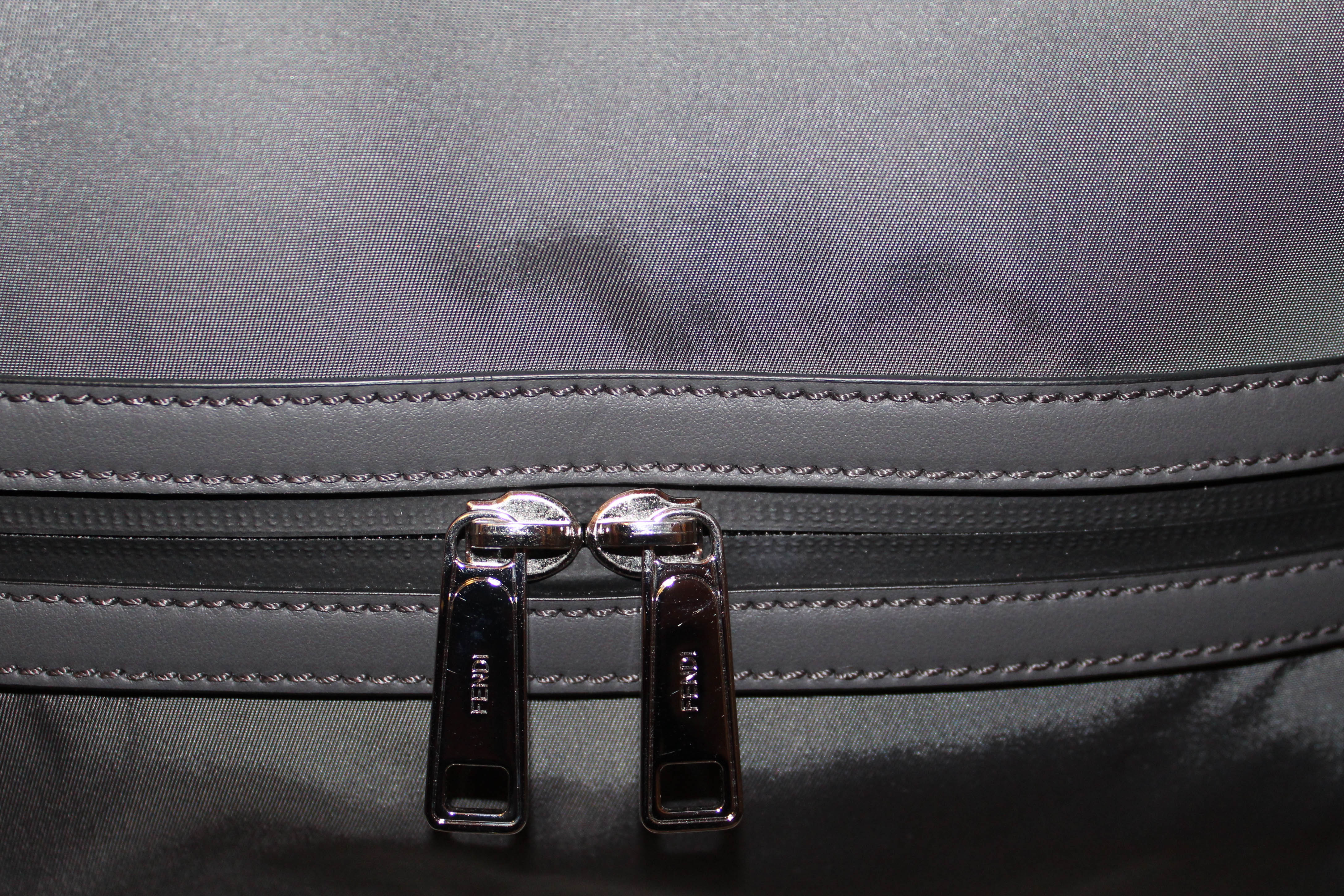 Authentic Fendi Grey Nylon & Leather Large Backpack for Women | Luxury Designer Travel Bag for Work, Gym & Everyday Use