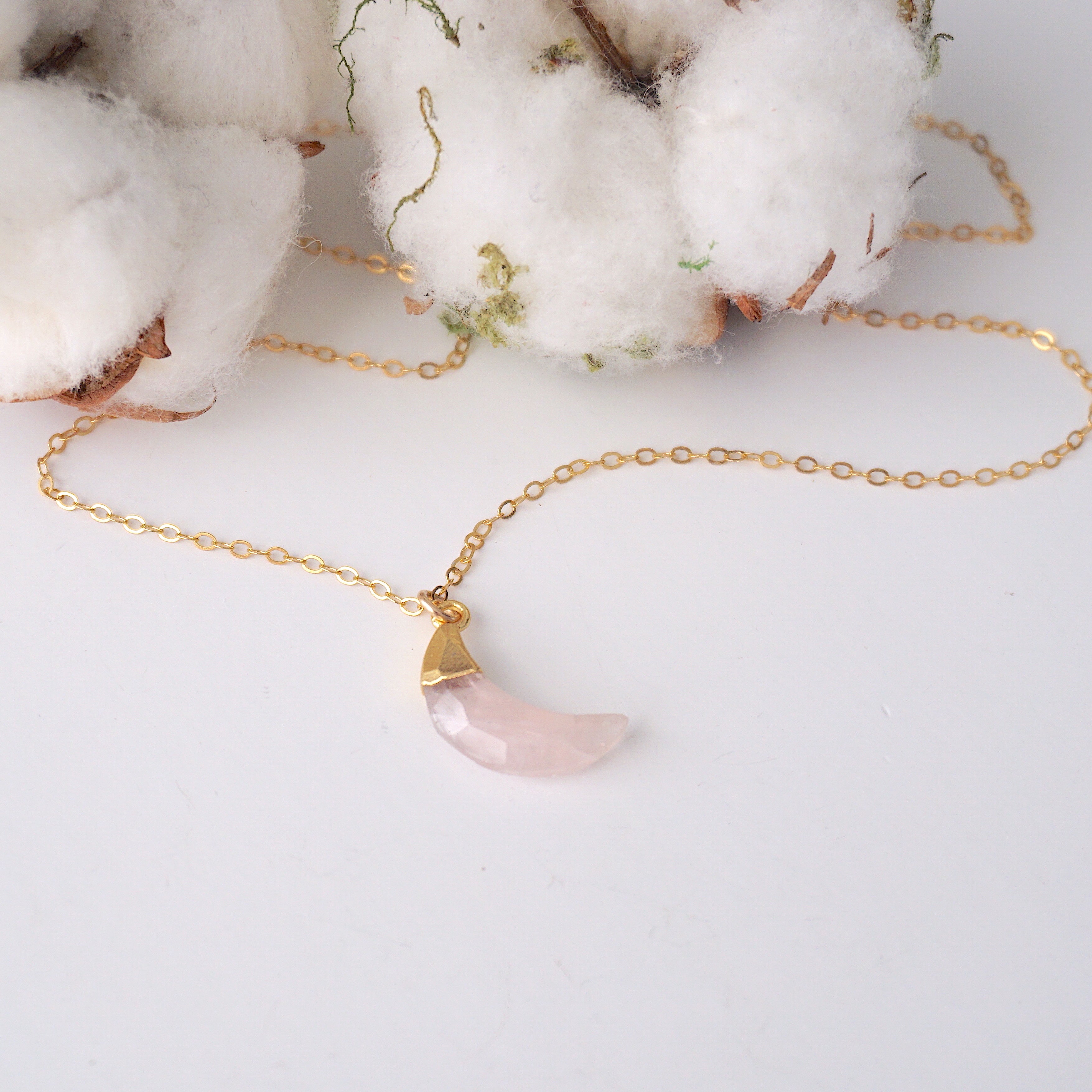 14K Gold Filled Rose Quartz Moon Charm Necklace for Women - Elegant Healing Crystal Jewelry for Meditation, Yoga & Spiritual Gifts