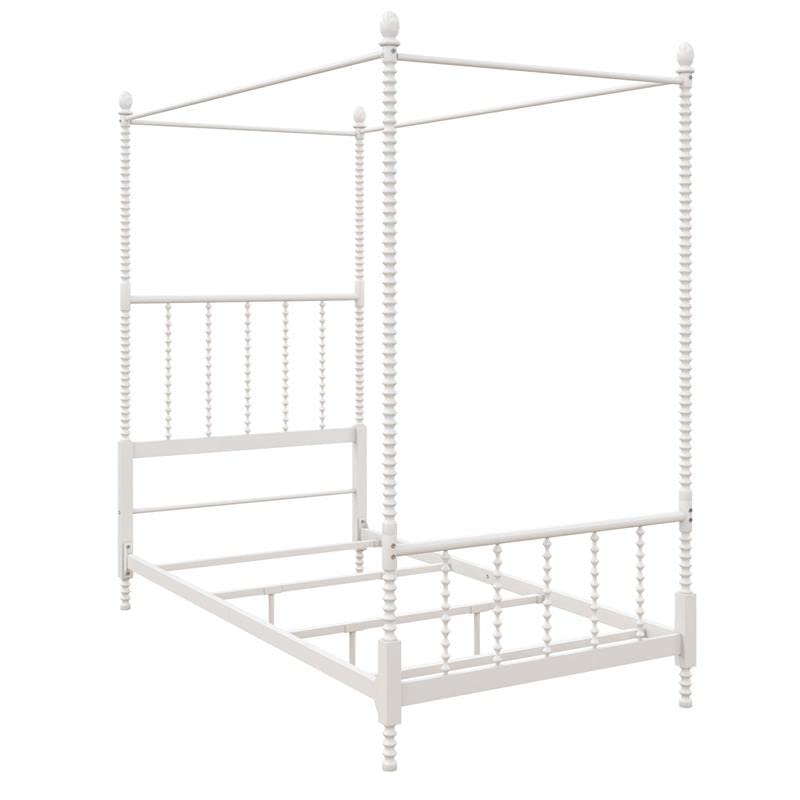 DHP Jenny Lind Metal Canopy Bed Frame - Twin Size White Four Poster Bed with Decorative Spindles Headboard & Footboard - Perfect for Kids Rooms, Guest Bedrooms & Vintage Style Decor