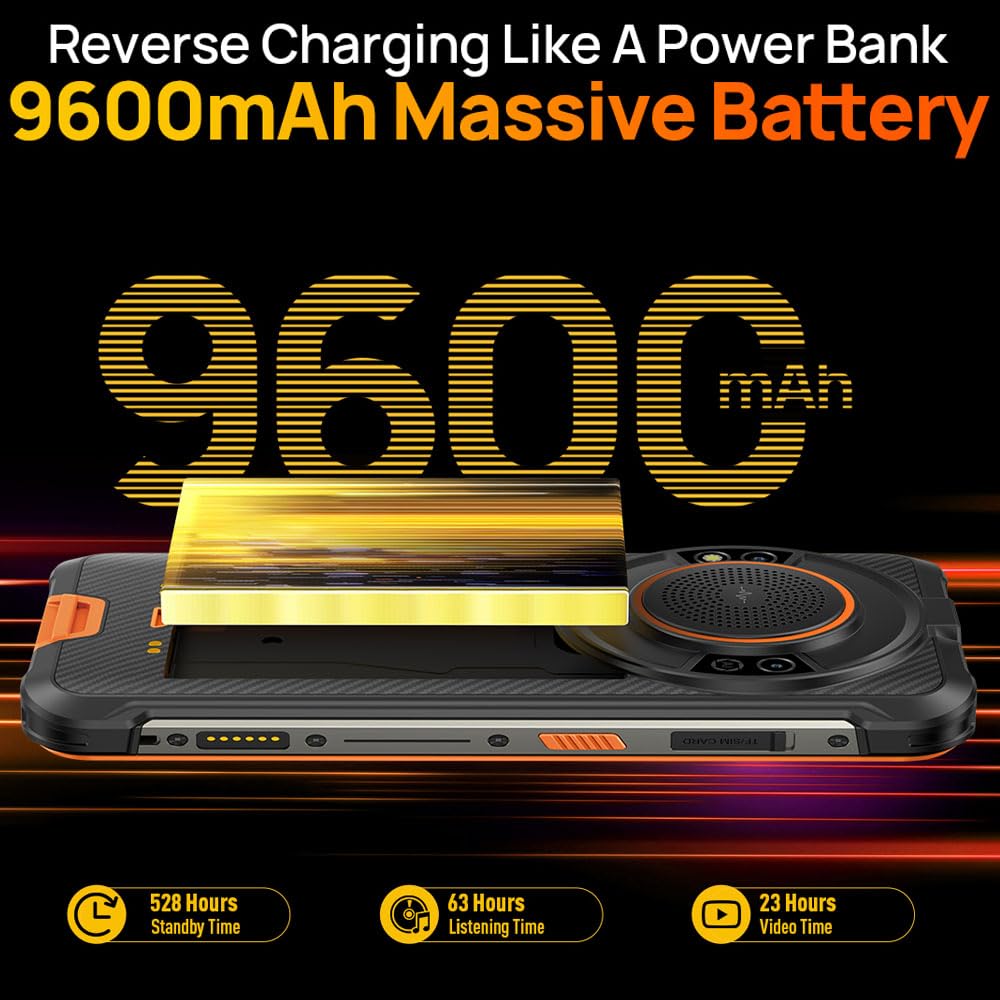 Ulefone Power Armor 16S 16GB+128GB+2TB Unlocked Rugged Smartphone - 9600mAh Battery, 122dB Loudspeaker, 50MP Camera, 5.93