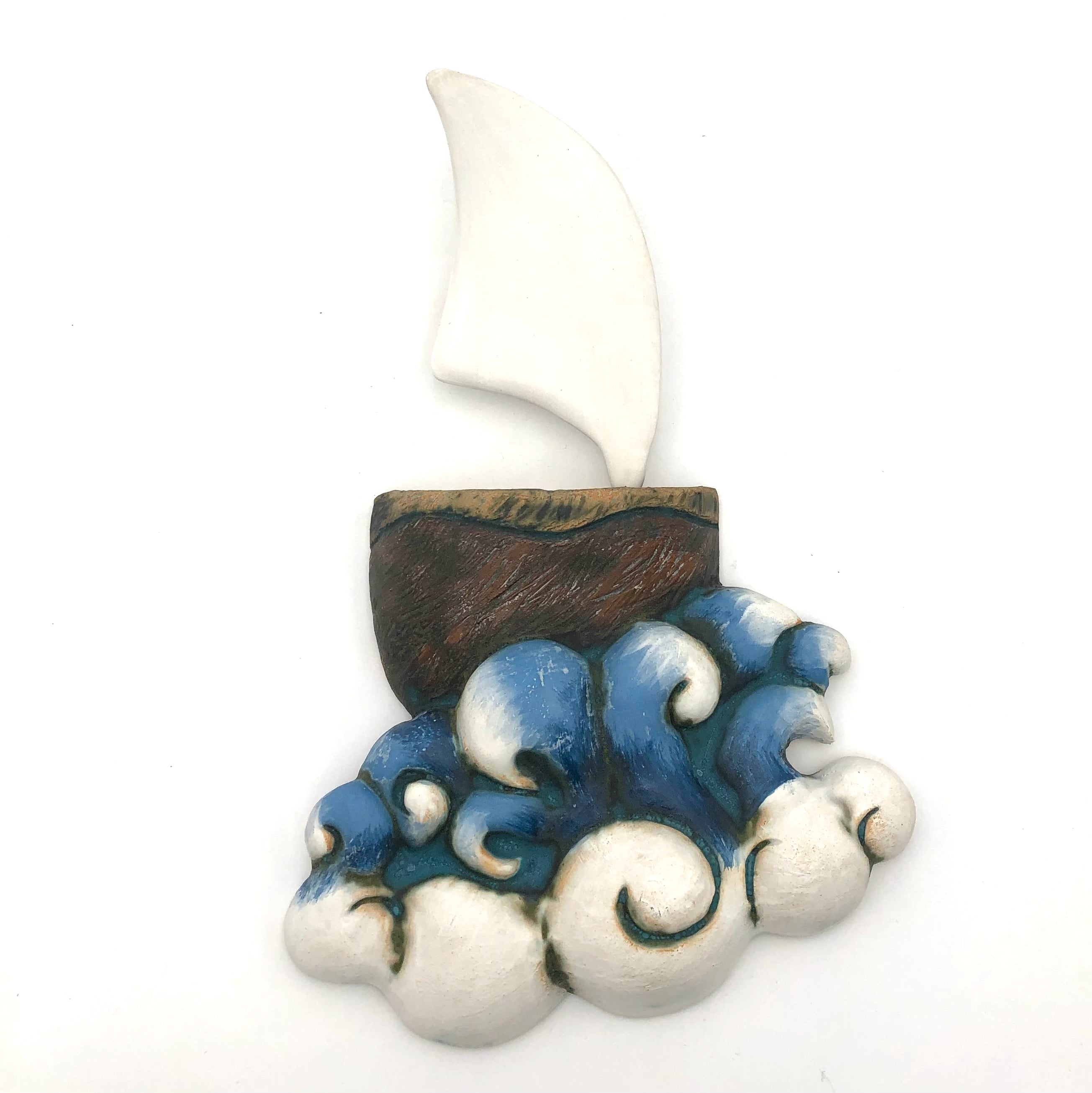 Cathy Broski Ceramic Wall Art - Nautical Boat on Waves Design - Handcrafted Home Decor for Living Room, Bedroom, or Office